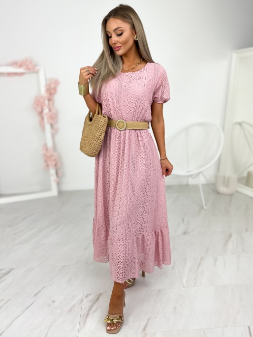 Sukienka Koronkowa Ramina Pudrowa Sukienka Koronkowa Ramina Pudrowa