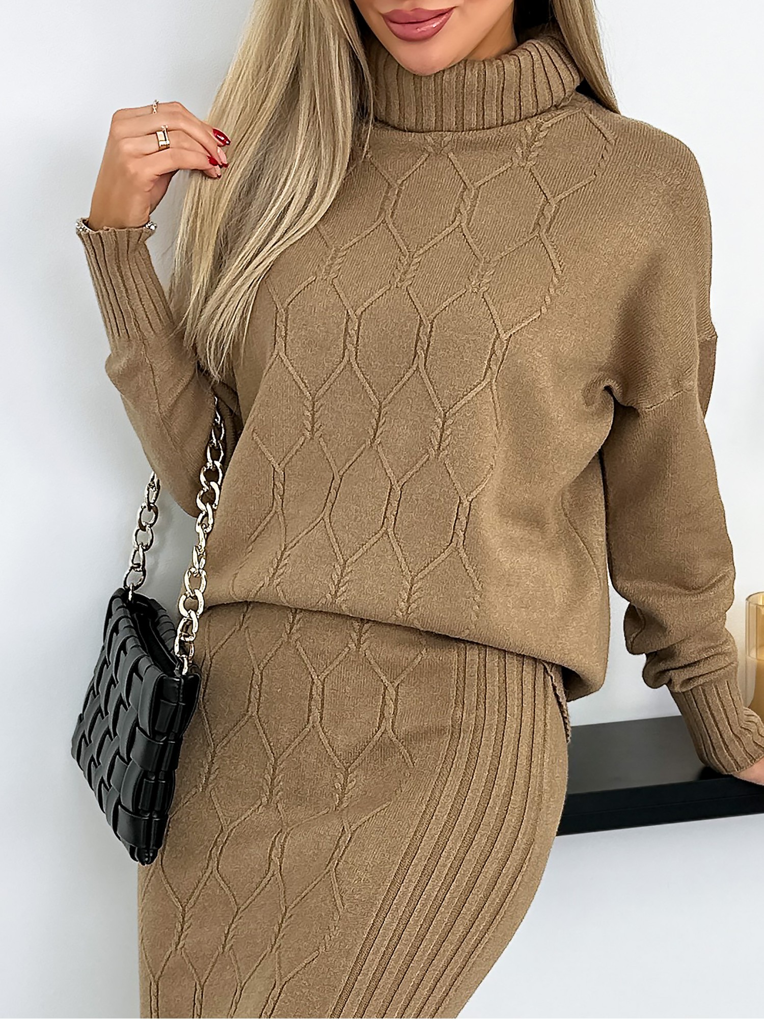 Komplet Dzianinowy Tasino Camelowy