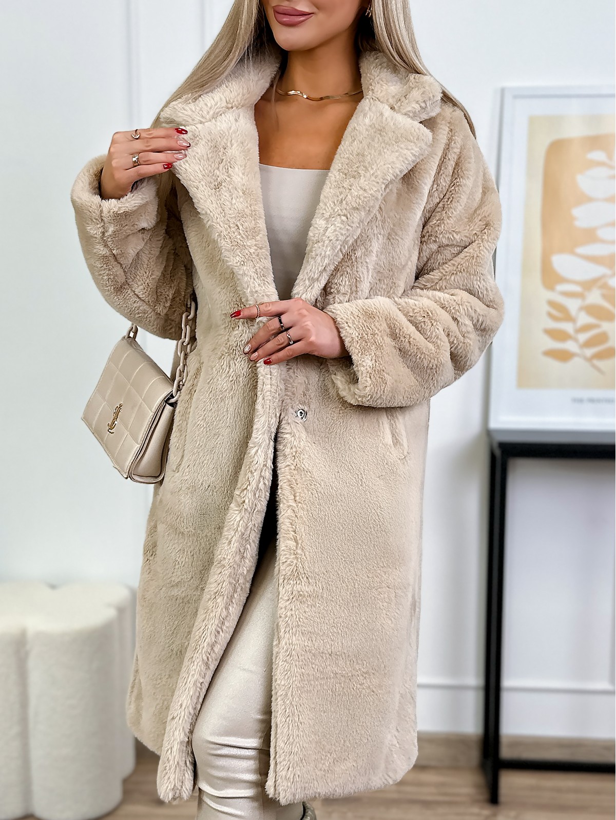 Płaszcz Futerko Rayoby Beżowy