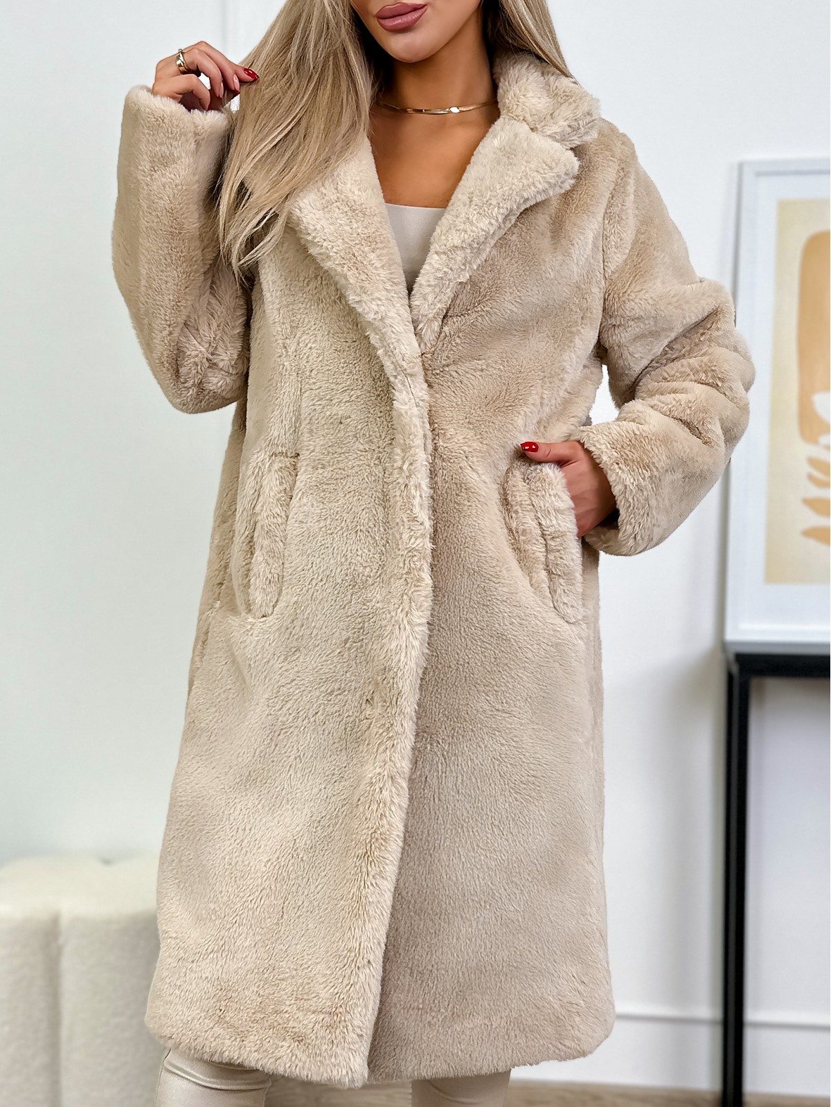 Płaszcz Futerko Rayoby Beżowy