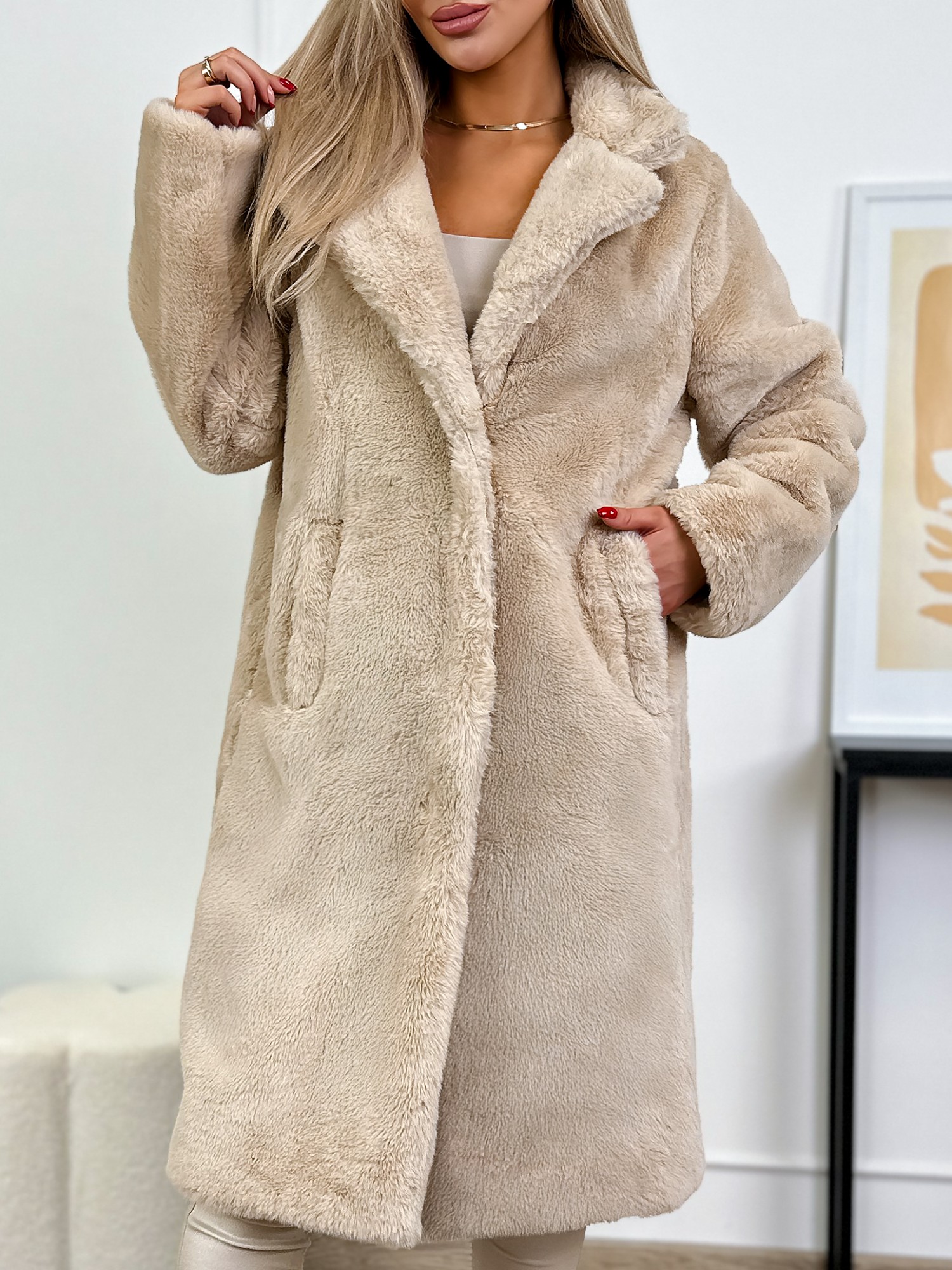 Płaszcz Futerko Rayoby Beżowy