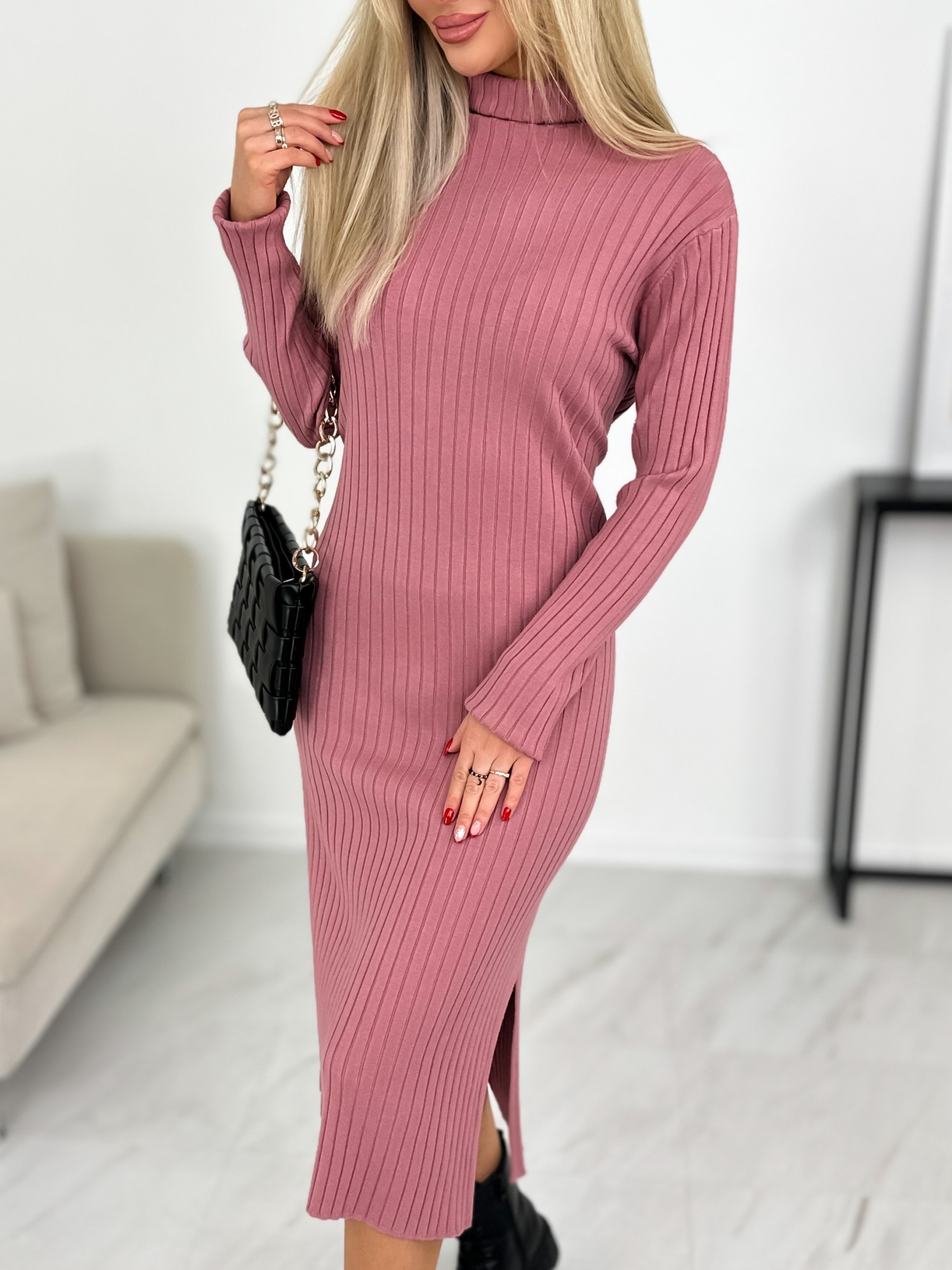 Sukienka Sweterkowa Nalina Pudrowa