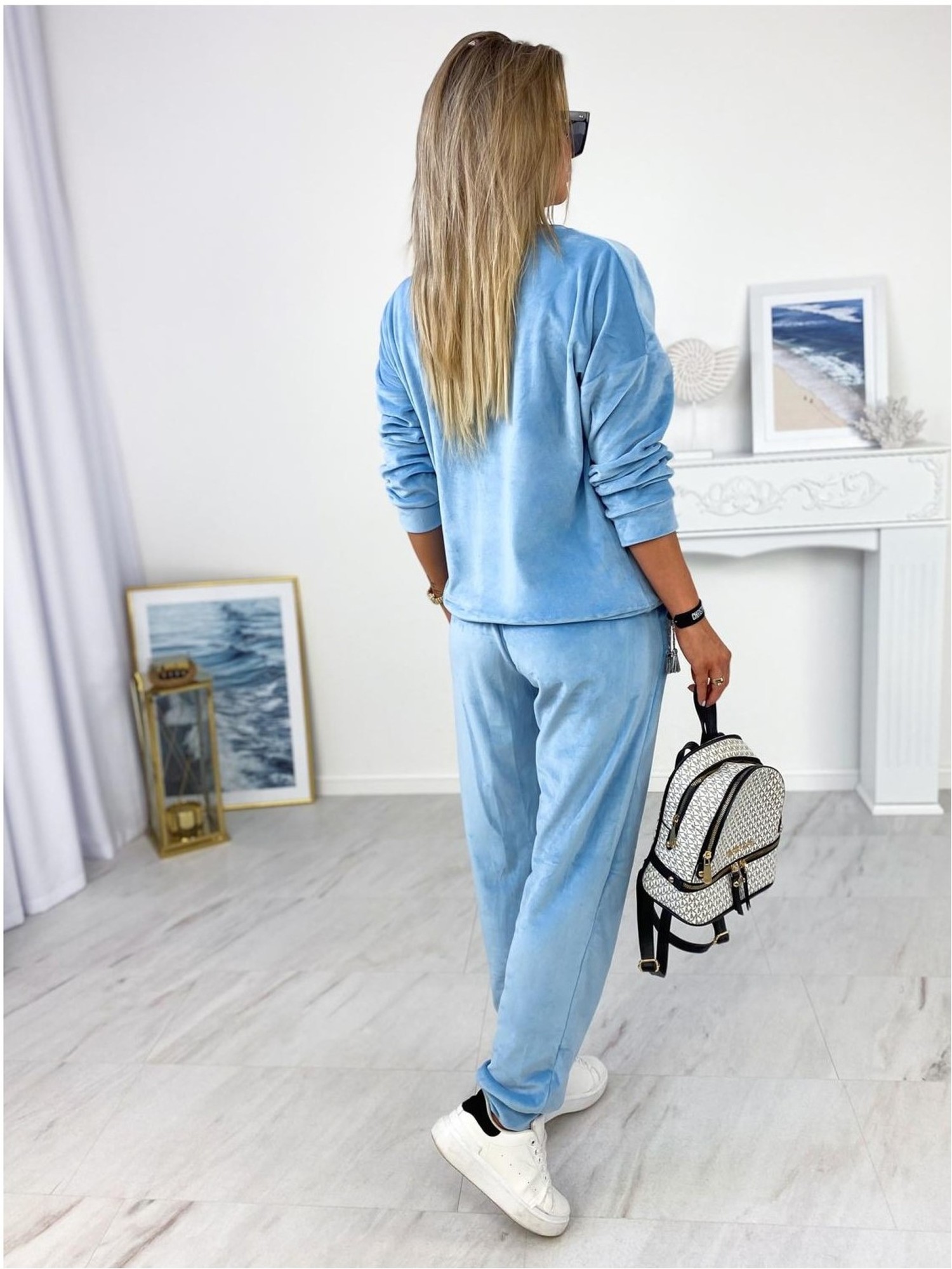 Dres Welurowy Fashionline Błękitny Dres Welurowy Fashionline Błękitny