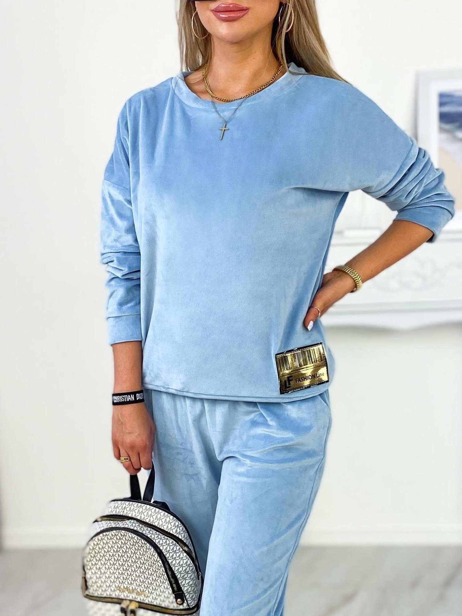Dres Welurowy Fashionline Błękitny
