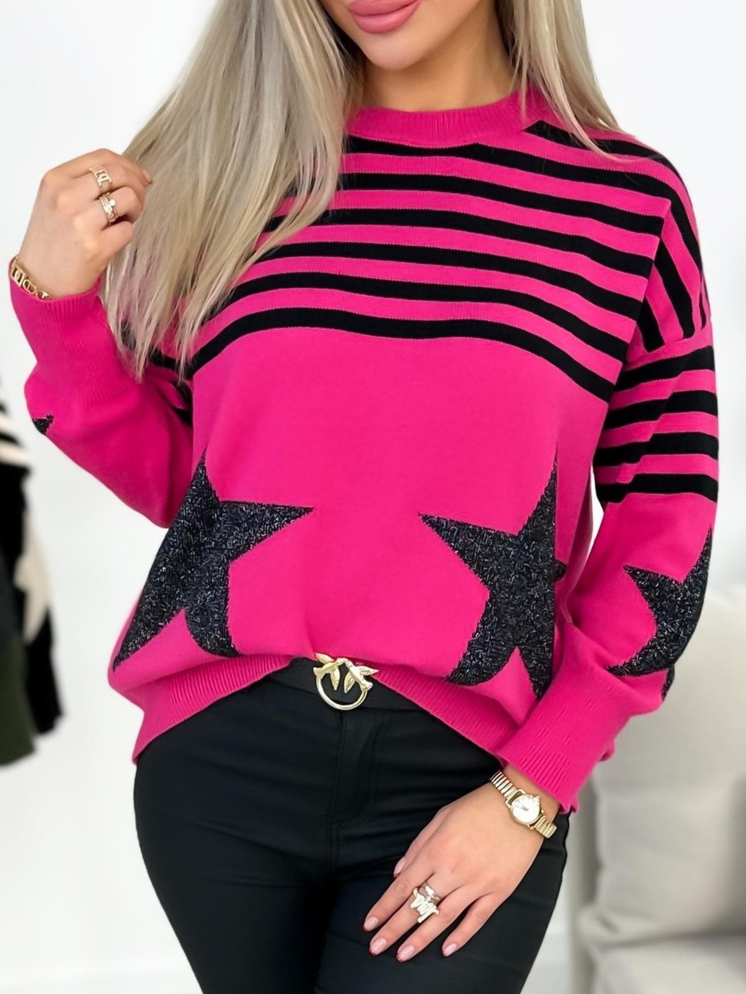 Sweter Varis Różowo-Czarny Sweter Varis Różowo-Czarny