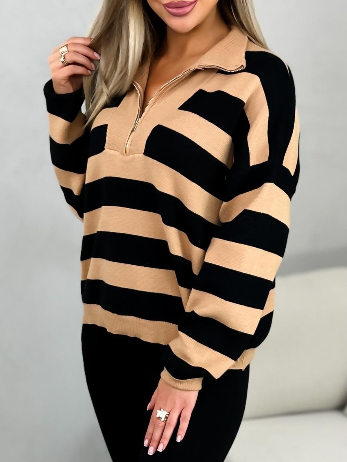 Sweter Madir Camelowo-Czarny Sweter Madir Camelowo-Czarny