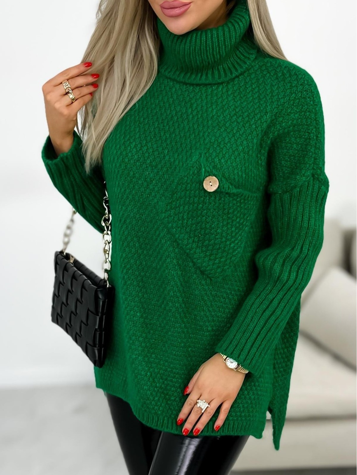 Sweter Z Golfem Belima Zielony