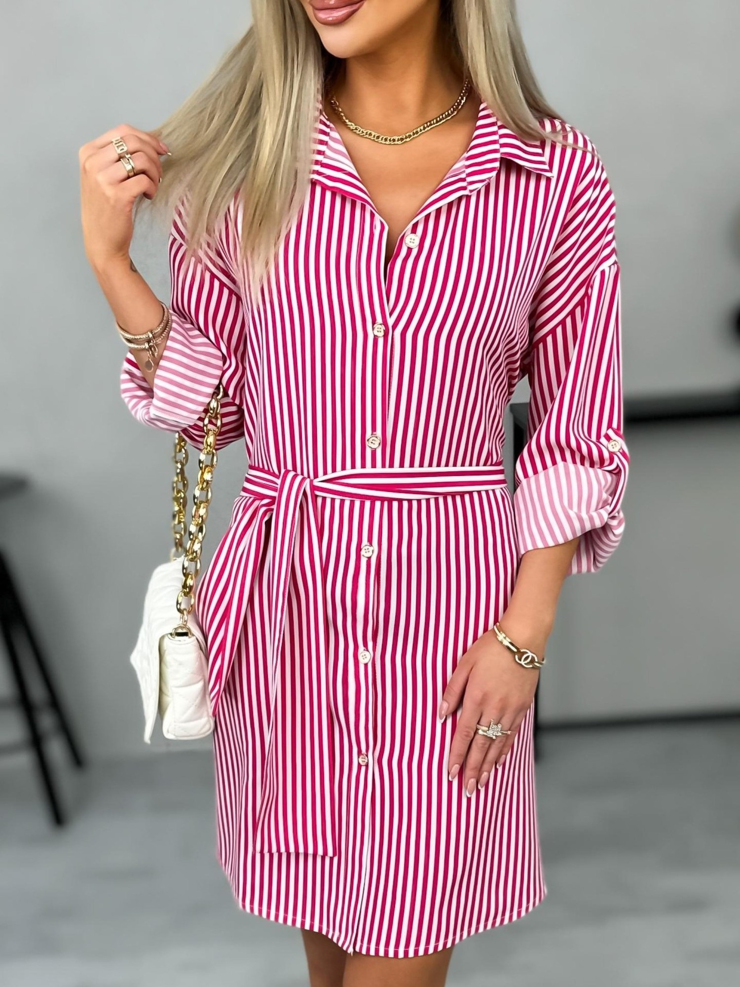 Koszula Frezi Stripes Long Fuksja