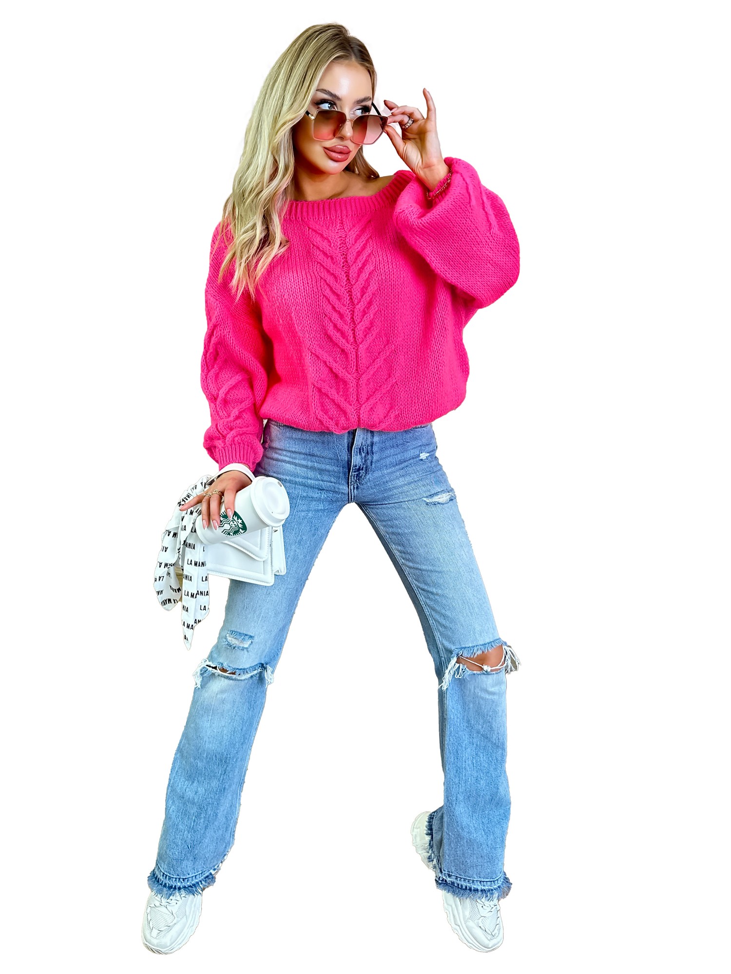 Sweter Rini Neonowy Róż Sweter Rini Neonowy Róż