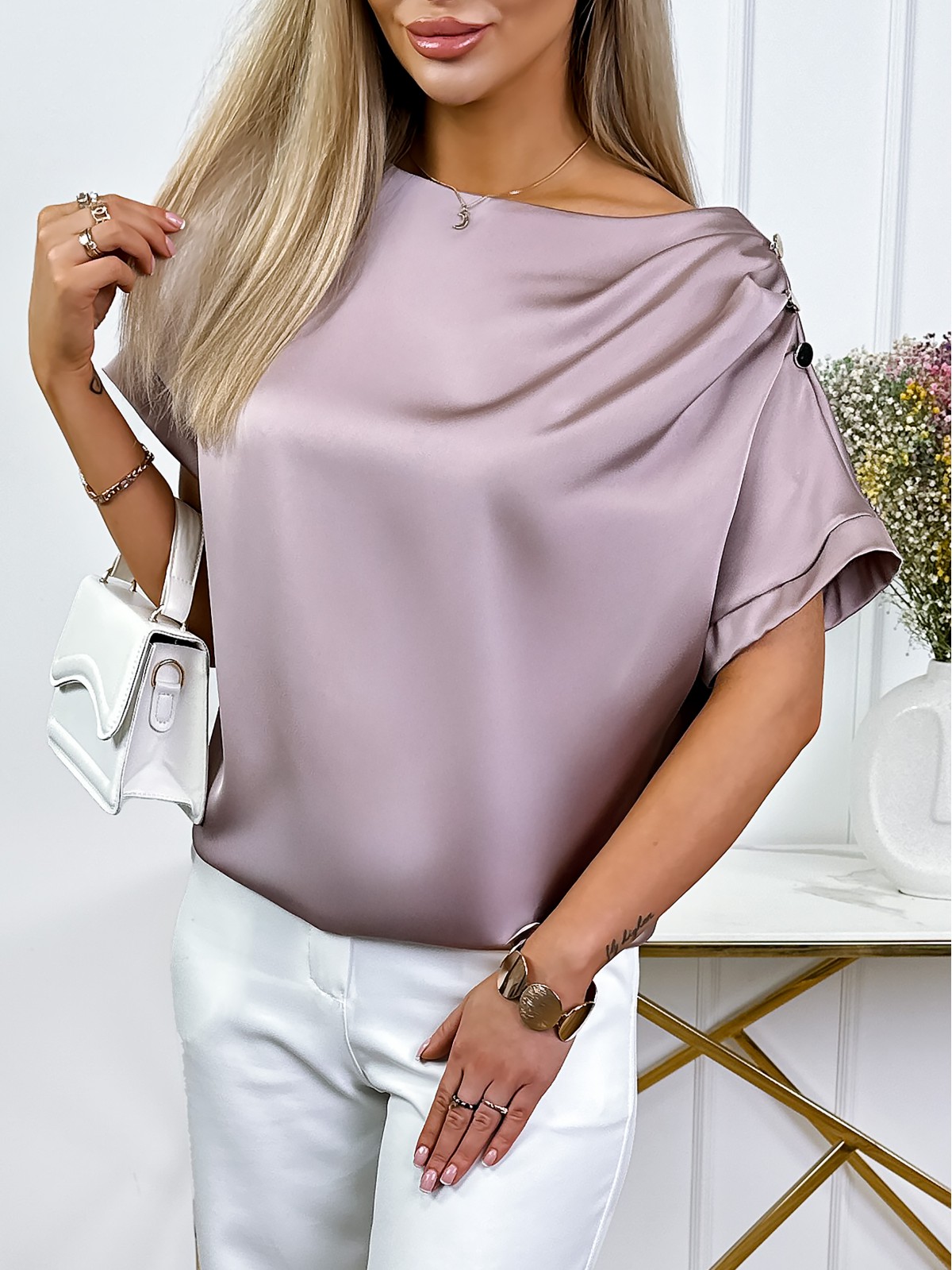 Bluzka Satynowa Rosita Ciemny Pudrowy Róż Bluzka Satynowa Rosita Ciemny Pudrowy Róż