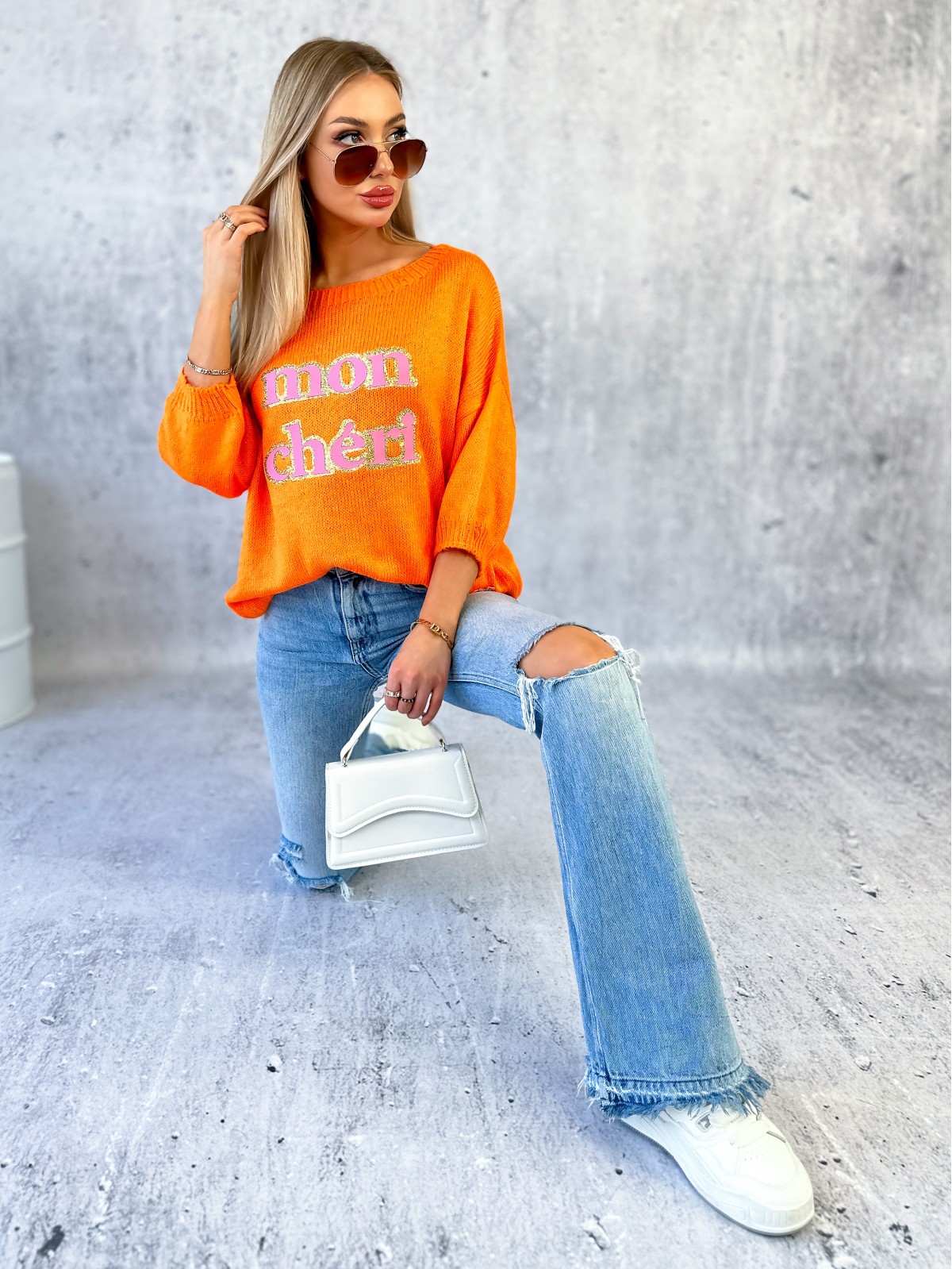 Sweter Mon Cheri Pomarańczowy Sweter Mon Cheri Pomarańczowy