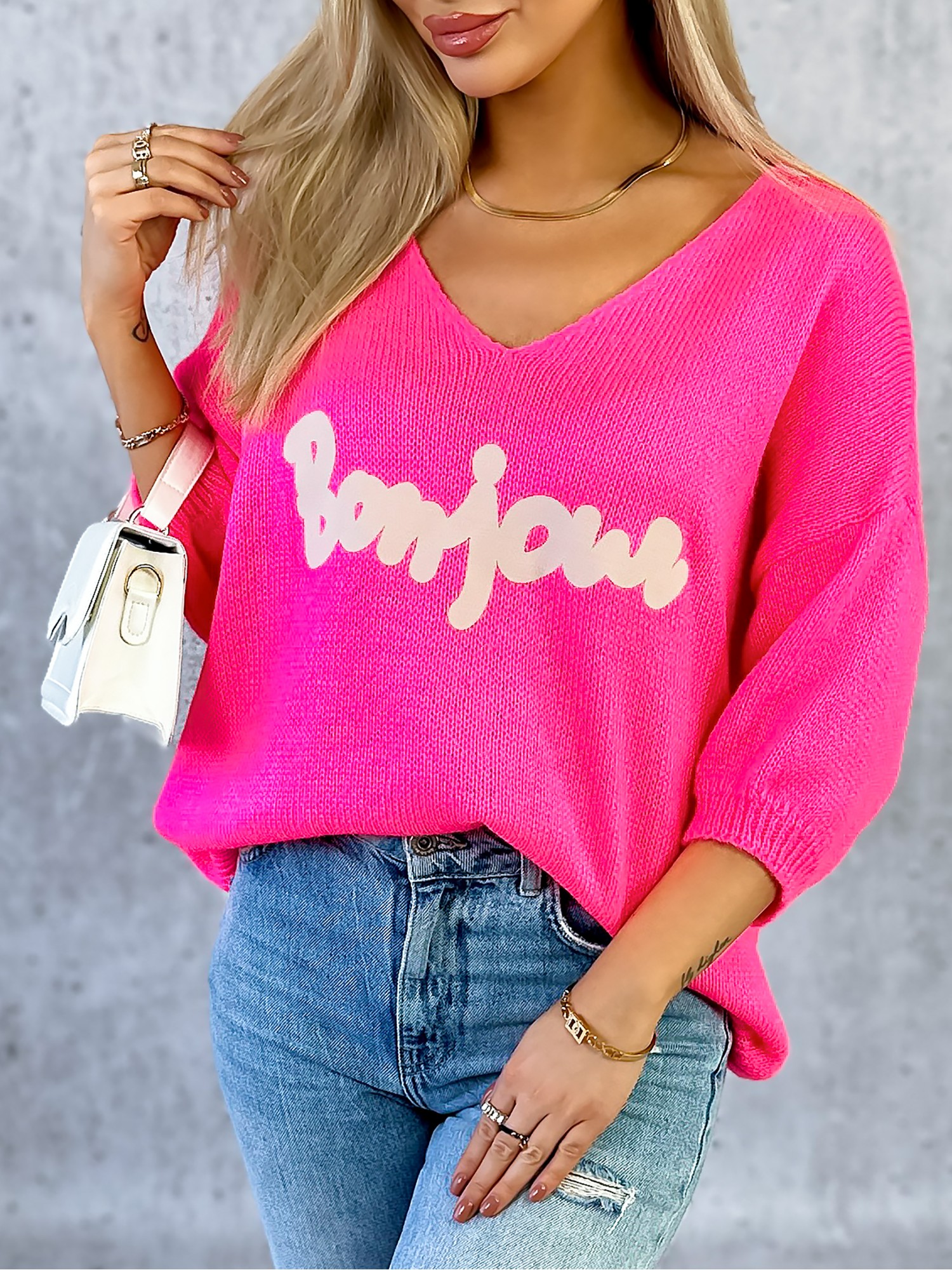 Sweter Bonjour Neonowy Róż