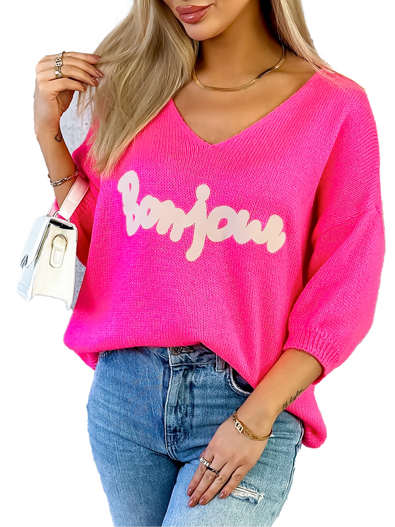 Sweter Bonjour Neonowy Róż Sweter Bonjour Neonowy Róż