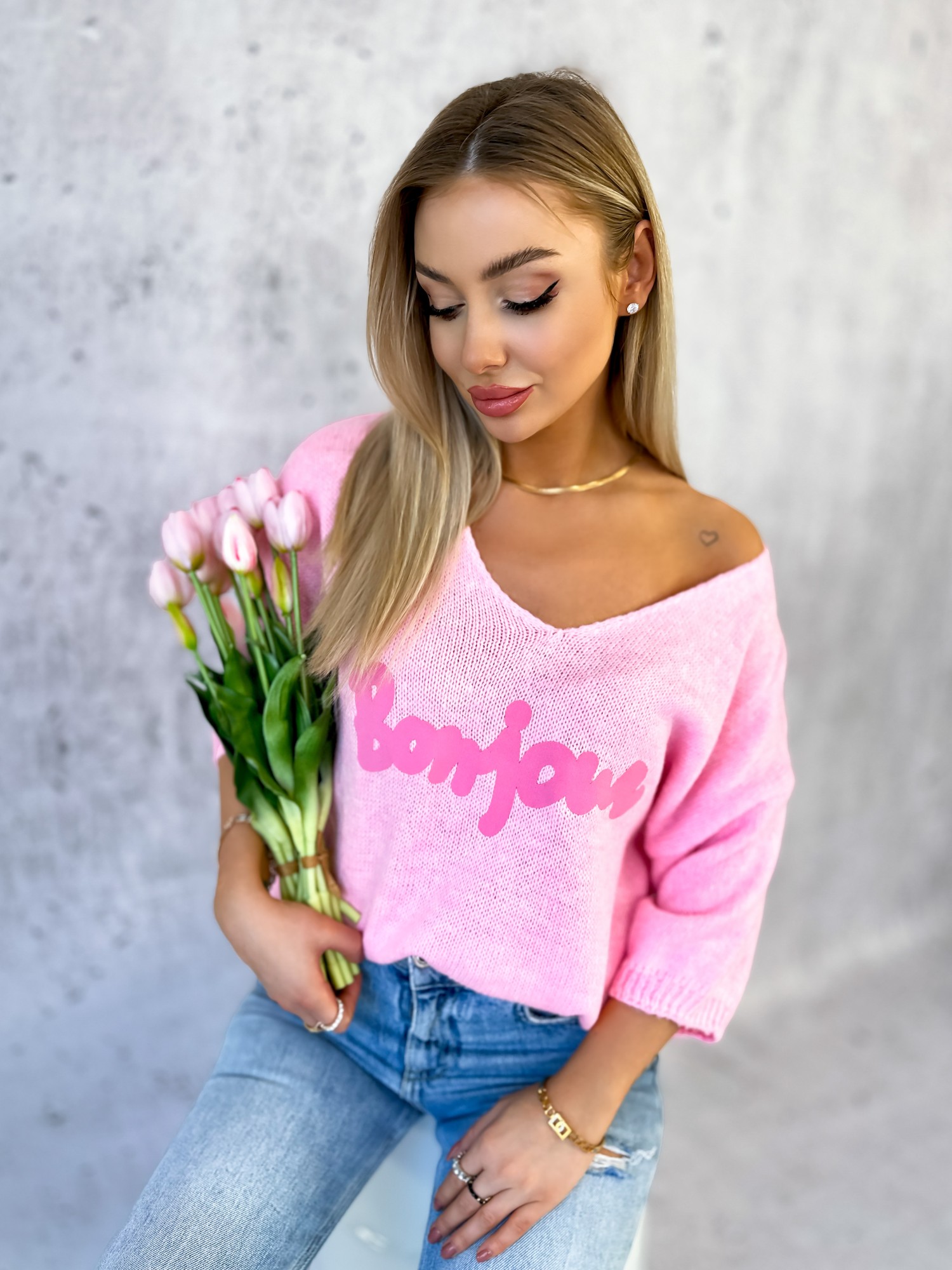 Sweter Bonjour Jasnoróżowy Sweter Bonjour Jasnoróżowy