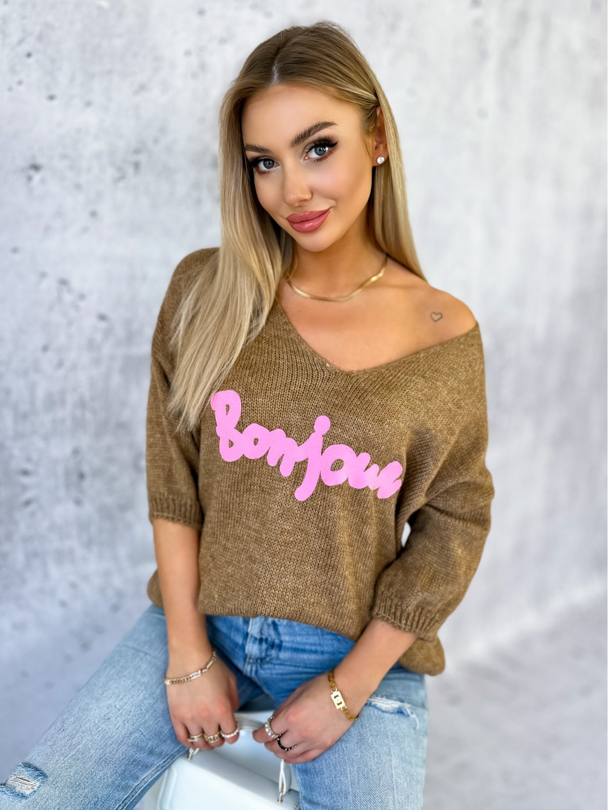 Sweter Bonjour Camelowy Sweter Bonjour Camelowy