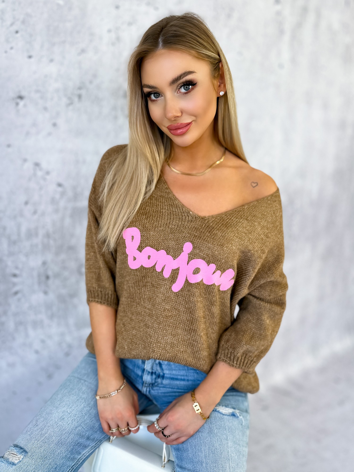 Sweter Bonjour Camelowy Sweter Bonjour Camelowy