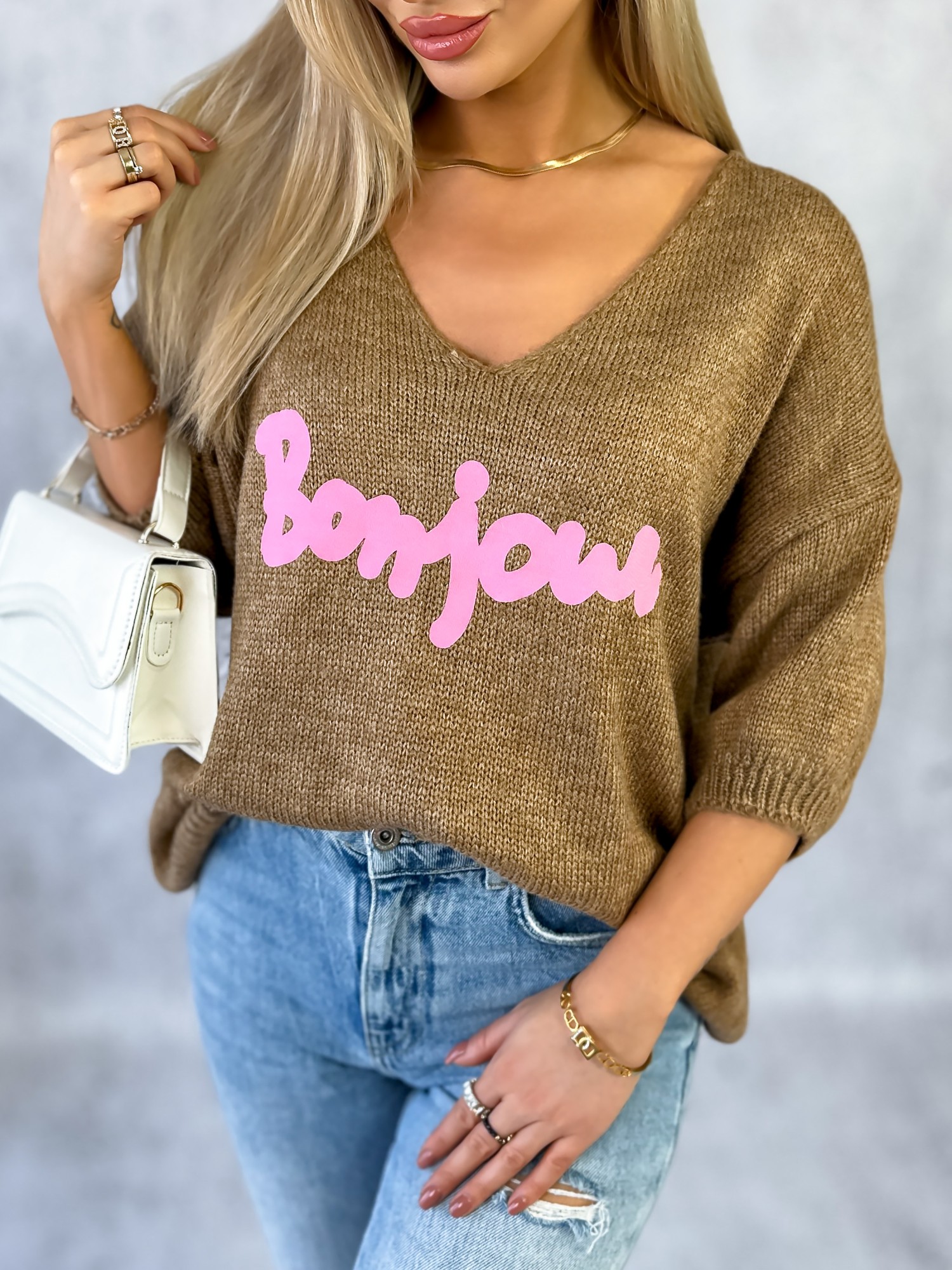 Sweter Bonjour Camelowy