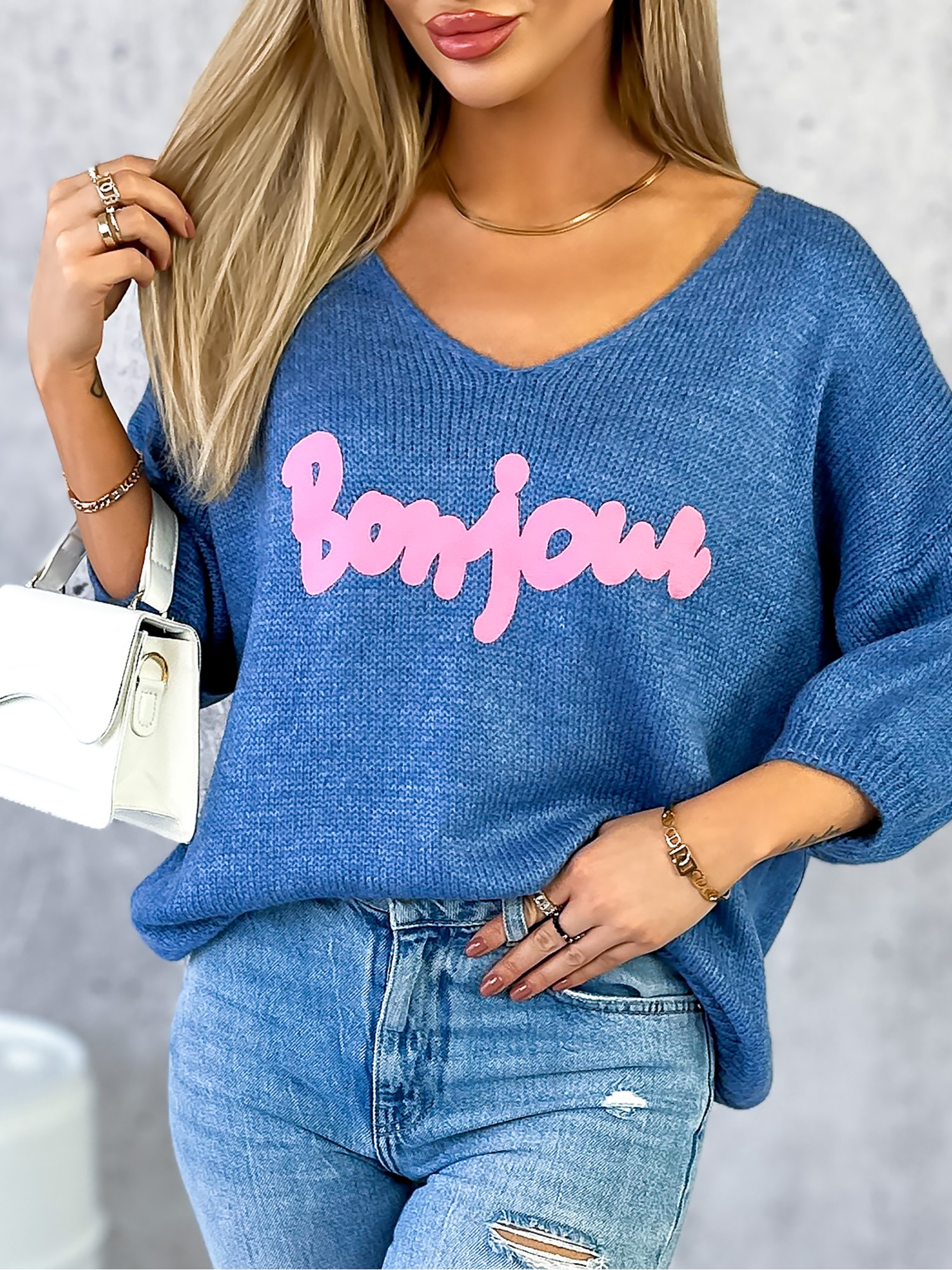 Sweter Bonjour Jeansowy