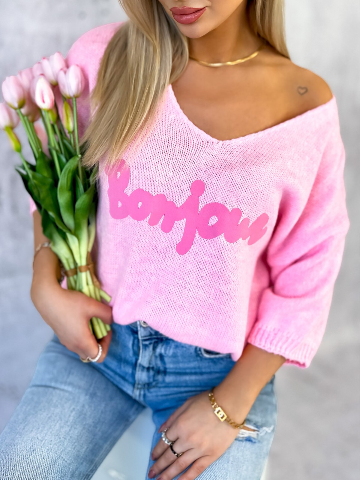 Sweter Bonjour Jasnoróżowy Sweter Bonjour Jasnoróżowy