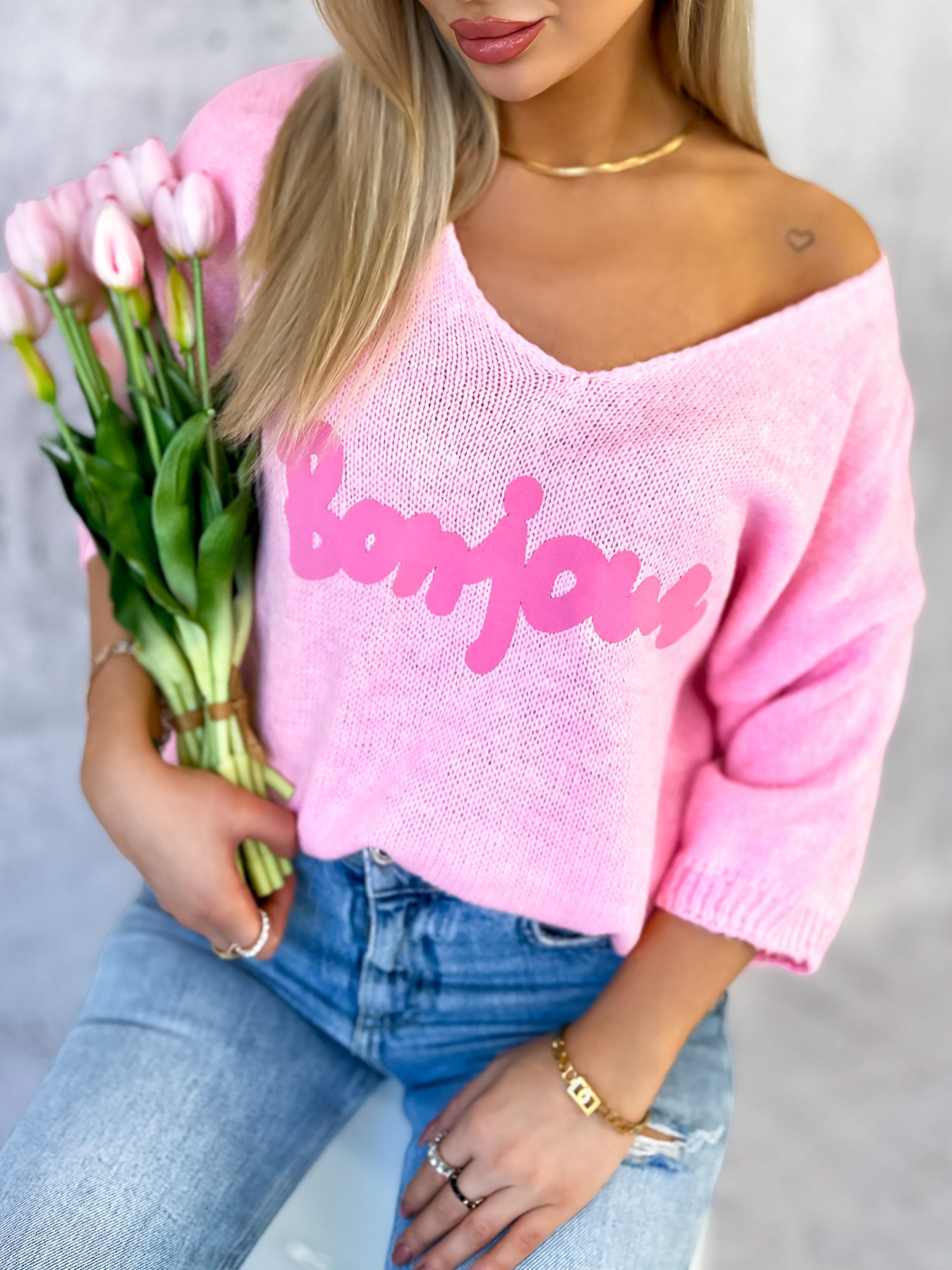 Sweter Bonjour Jasnoróżowy Sweter Bonjour Jasnoróżowy