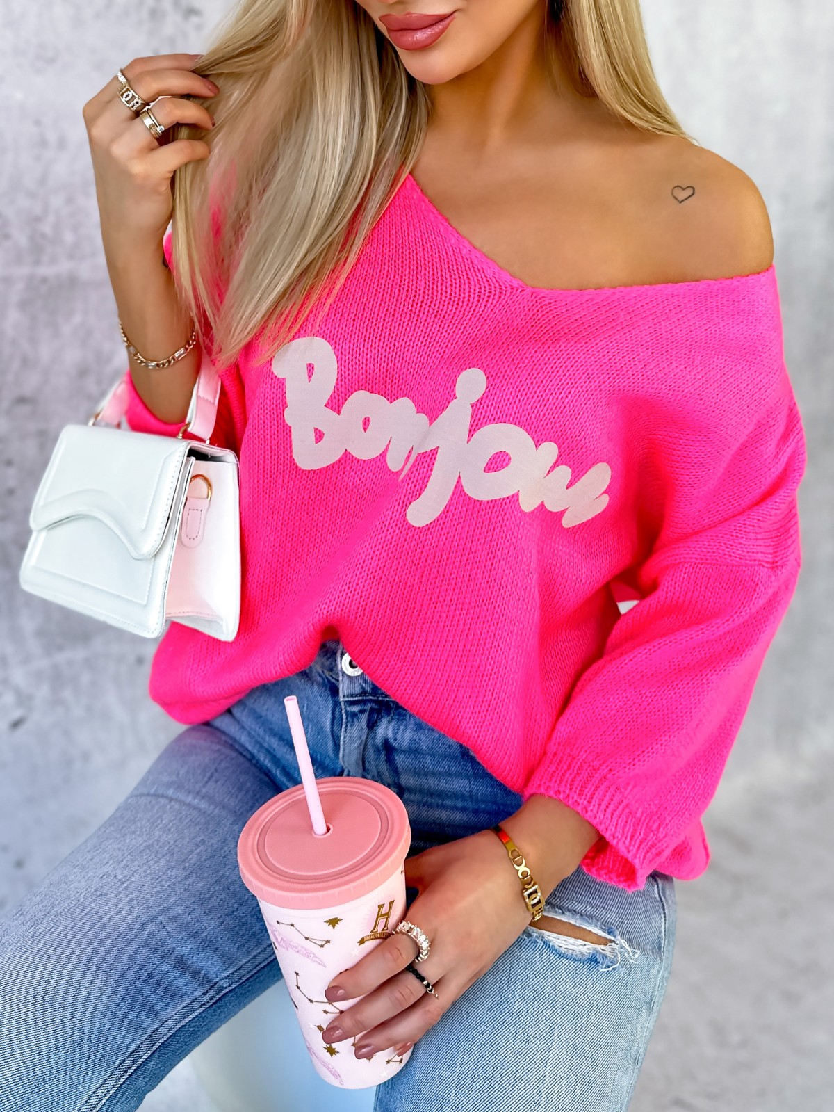 Sweter Bonjour Neonowy Róż Sweter Bonjour Neonowy Róż
