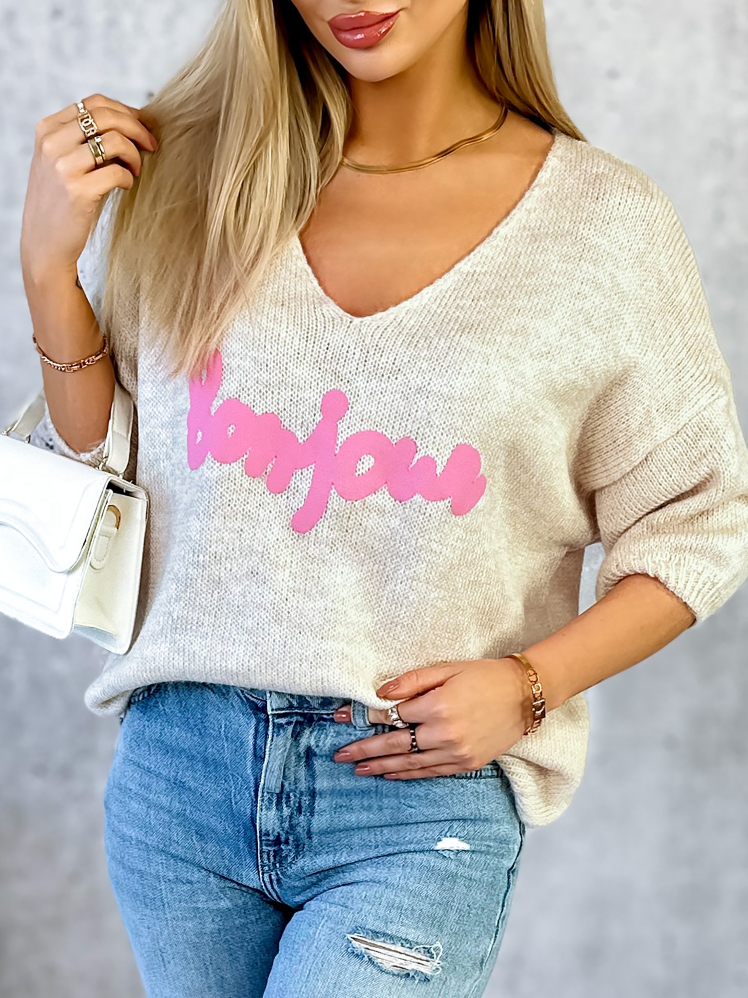 Sweter Bonjour Jasnobeżowy