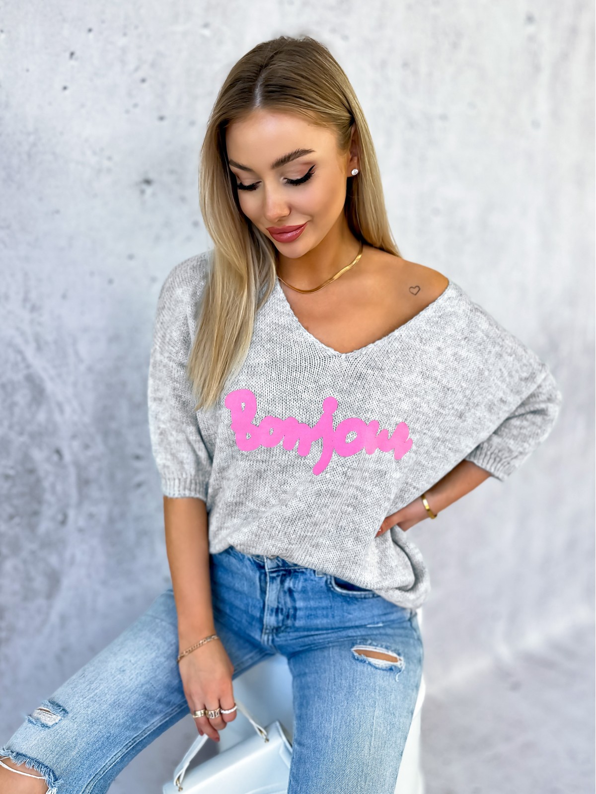 Sweter Bonjour Jasnoszary Sweter Bonjour Jasnoszary