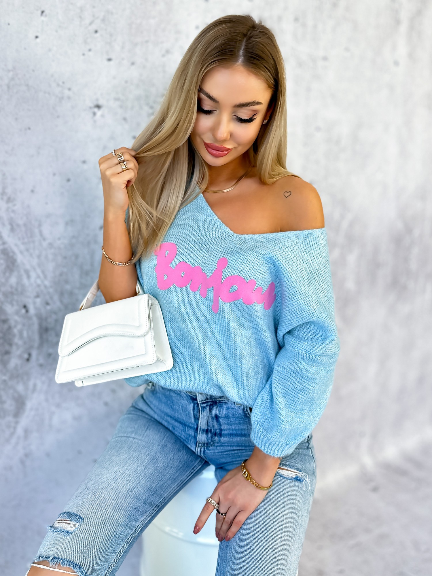 Sweter Bonjour Błękitny Sweter Bonjour Błękitny