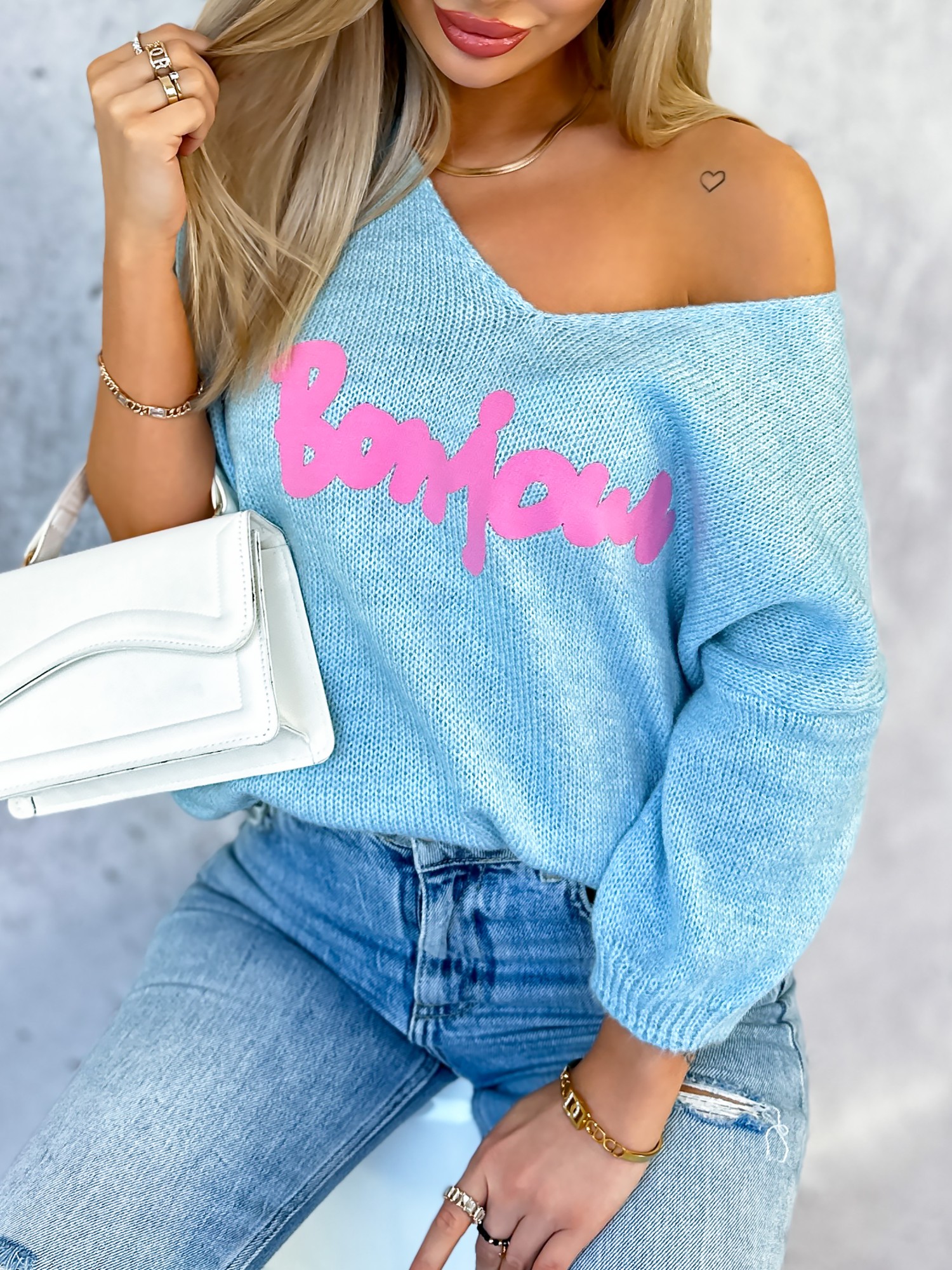 Sweter Bonjour Błękitny Sweter Bonjour Błękitny