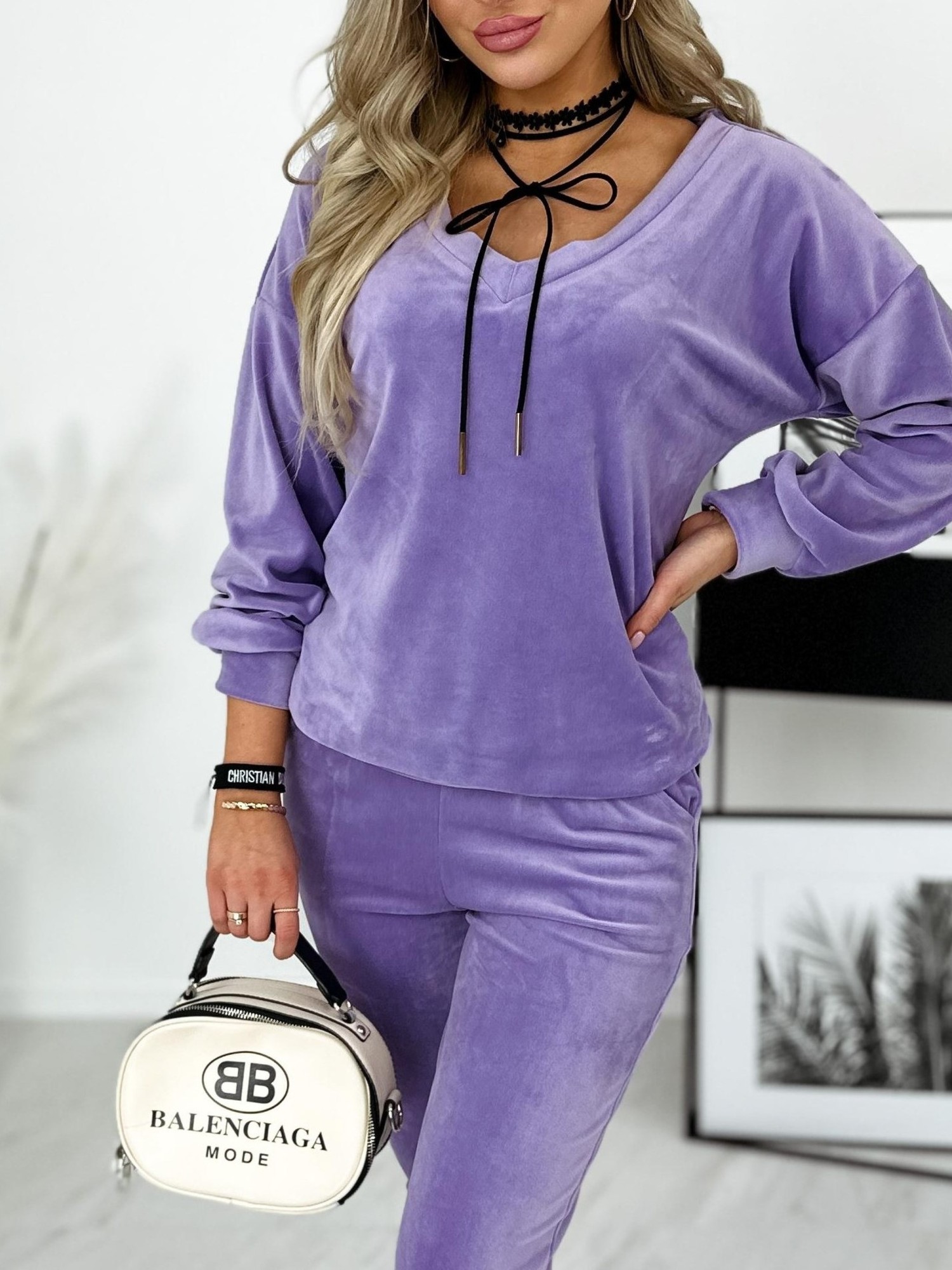 Dres Candy Welurowy Lawendowy