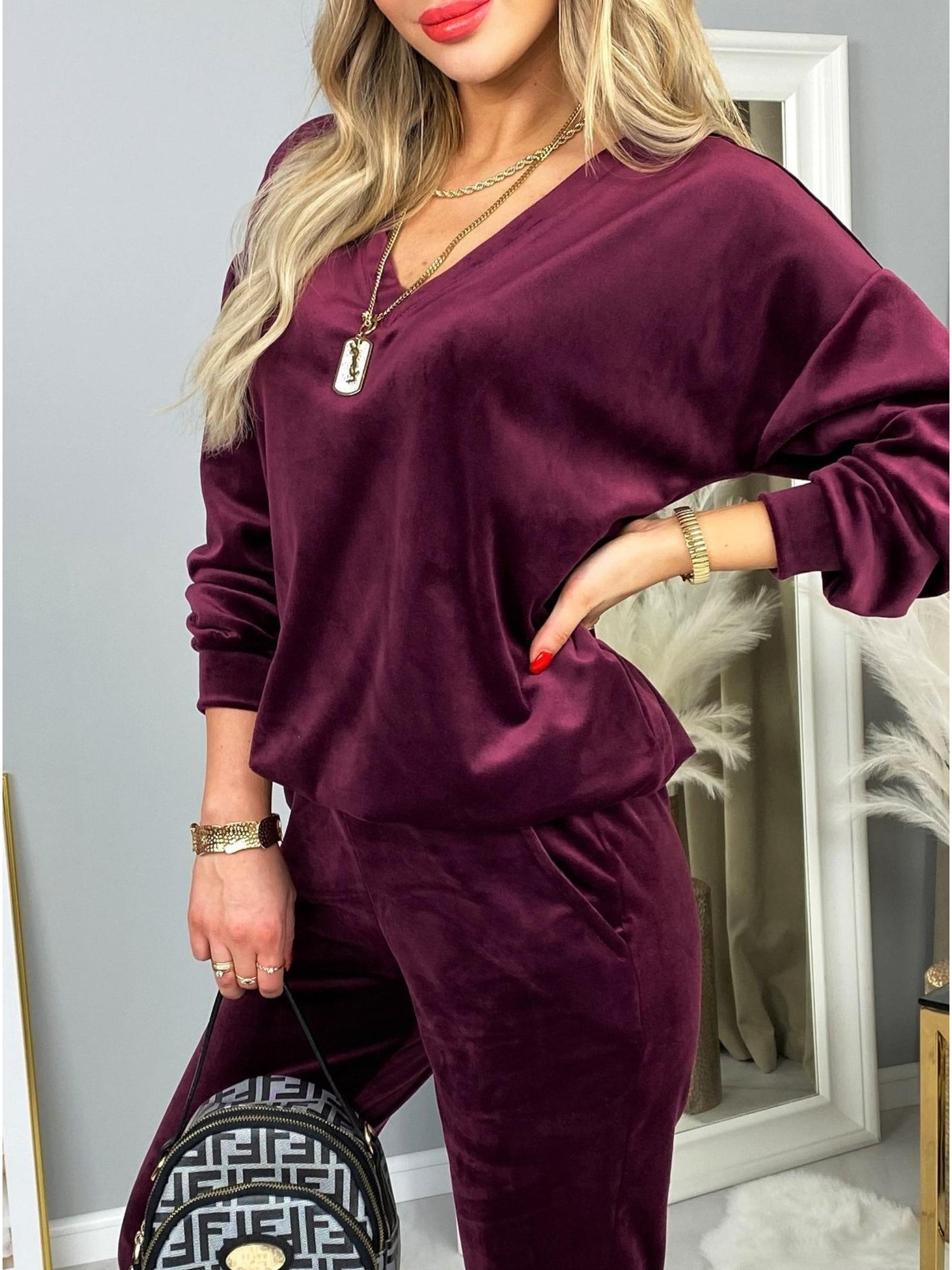 Dres Candy Welurowy Śliwkowy