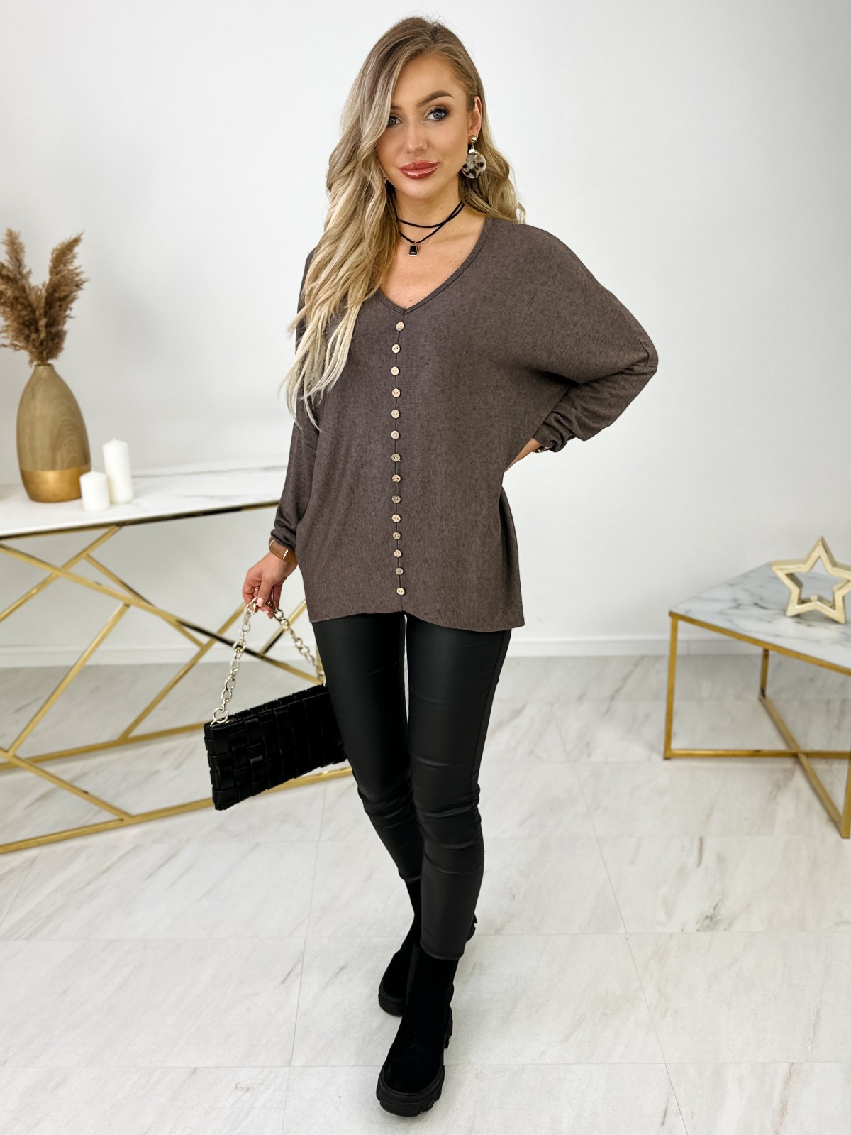 Bluzka Dzianinowa Jemira Czekoladowy Brąz Bluzka Dzianinowa Jemira Czekoladowy Brąz