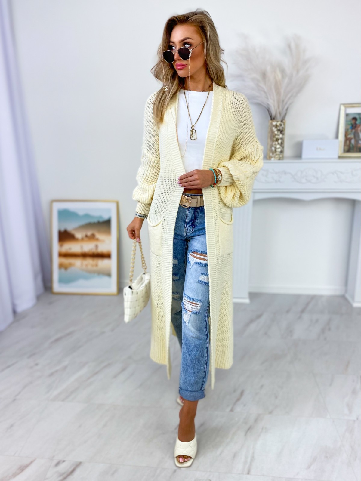 Sweter Long Merawar Kremowy Sweter Long Merawar Kremowy