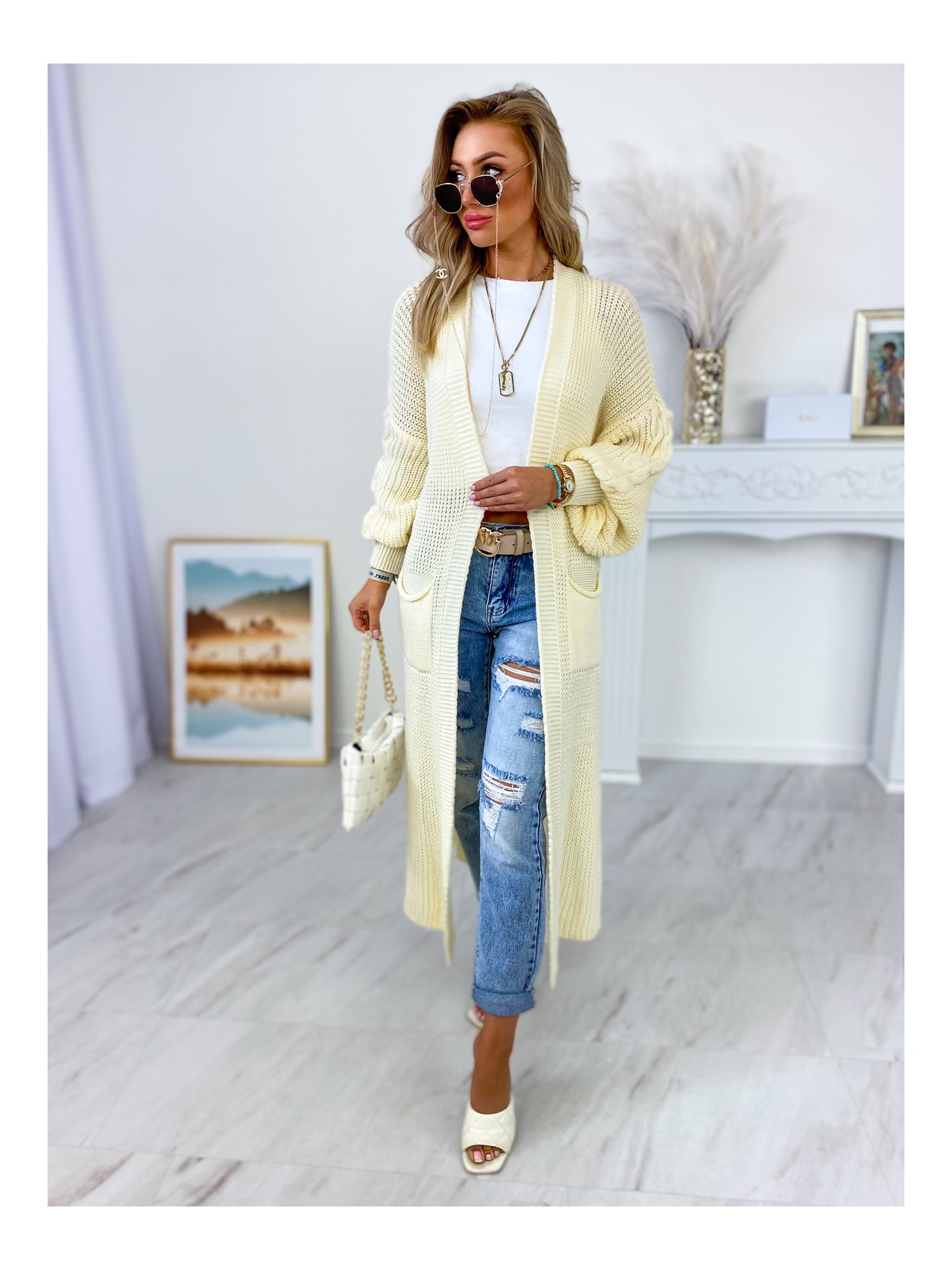 Sweter Long Merawar Kremowy