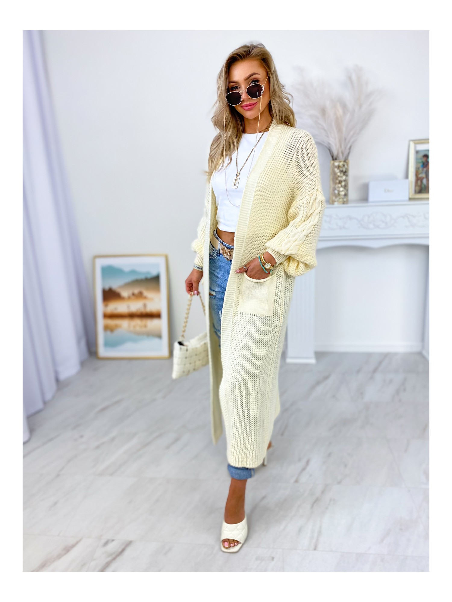 Sweter Long Merawar Kremowy Sweter Long Merawar Kremowy