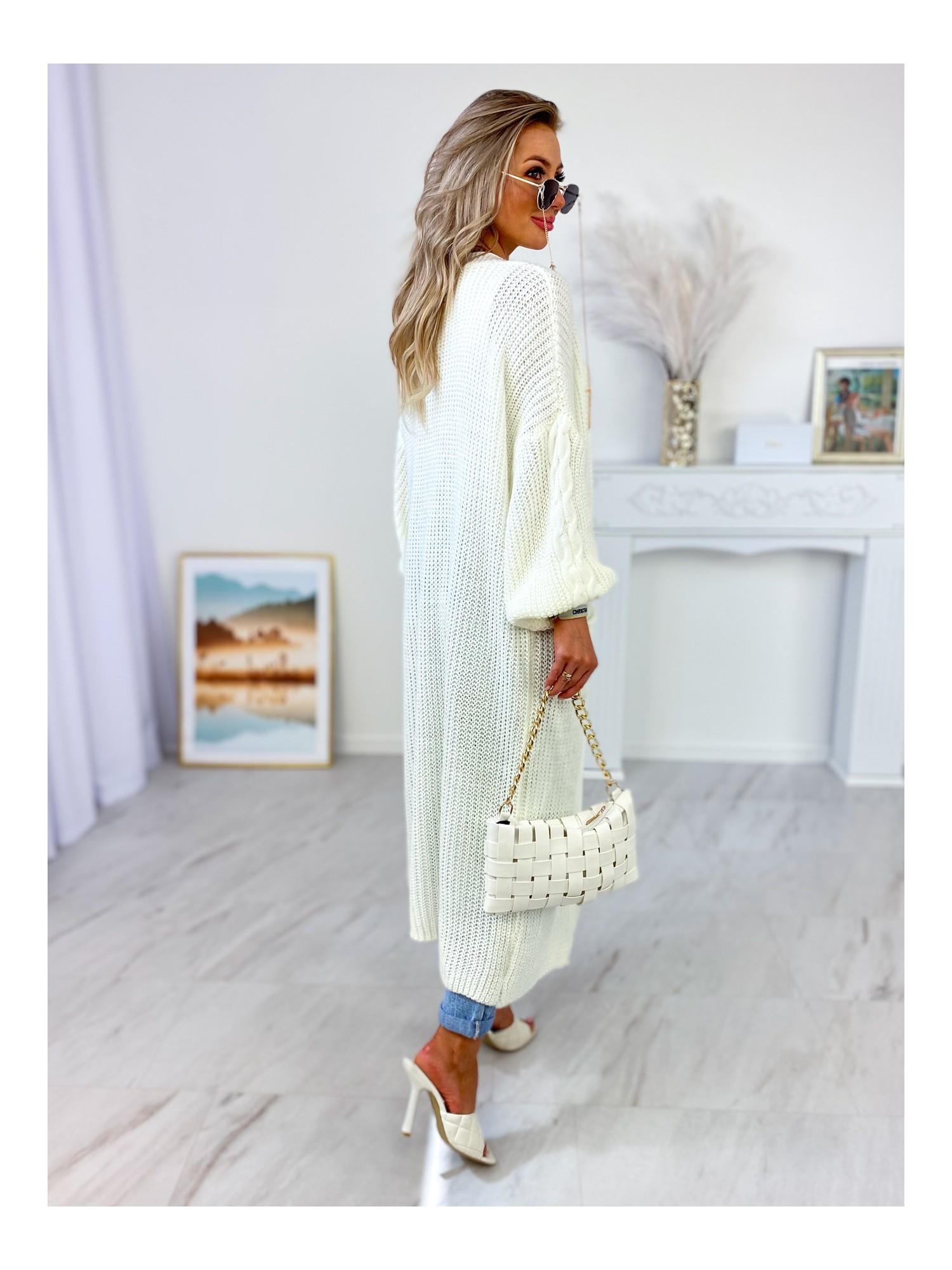 Sweter Long Merawar Biały Sweter Long Merawar Biały