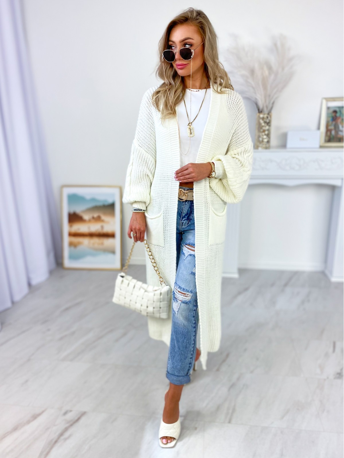 Sweter Long Merawar Biały Sweter Long Merawar Biały