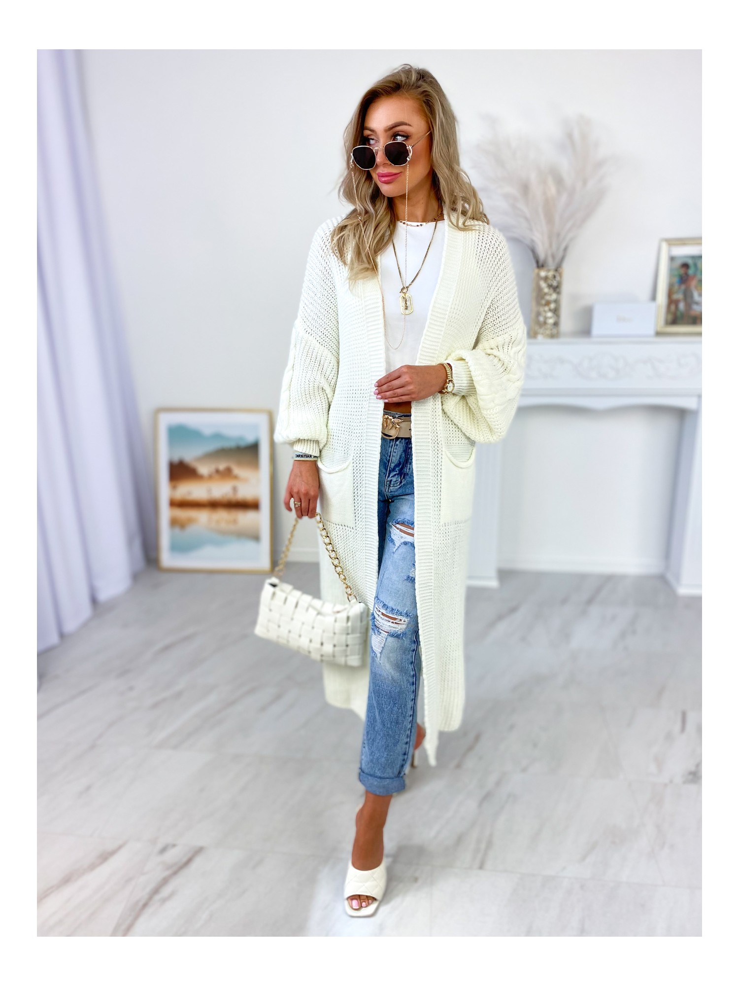 Sweter Long Merawar Biały Sweter Long Merawar Biały