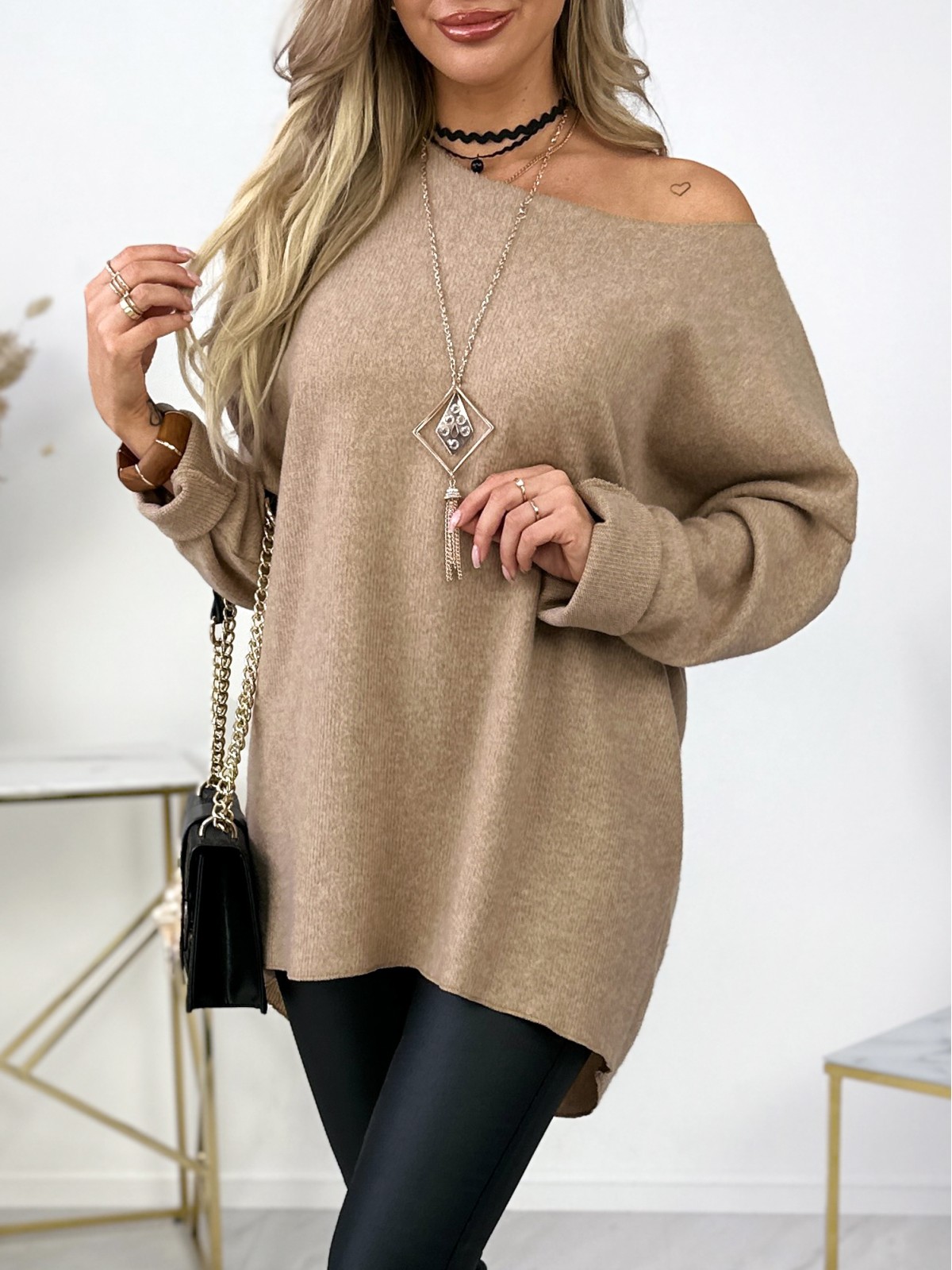 Sweter Long Marcelo Beżowy Sweter Long Marcelo Beżowy