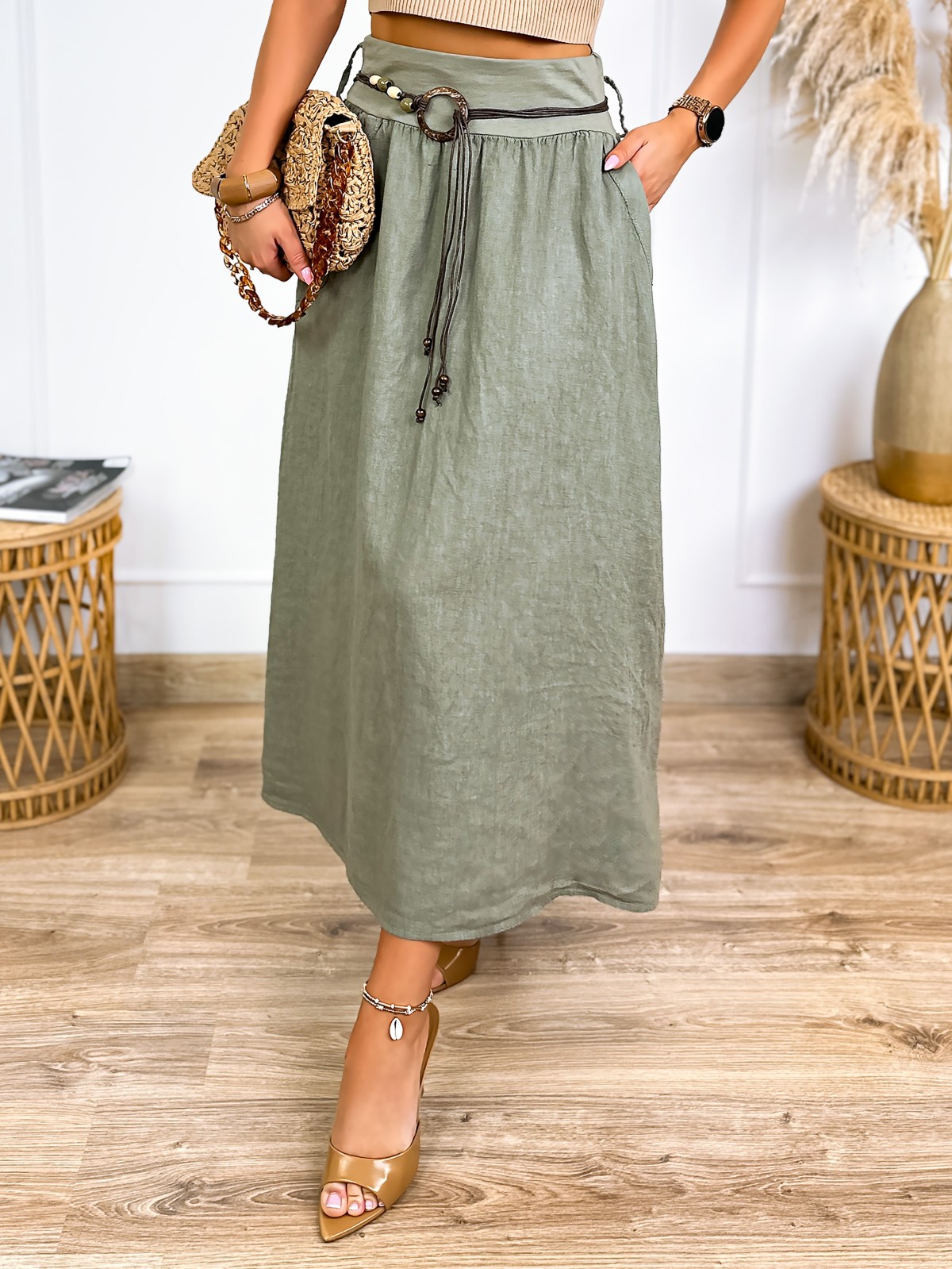 Spódnica Lniana Camilia Khaki Spódnica Lniana Camilia Khaki