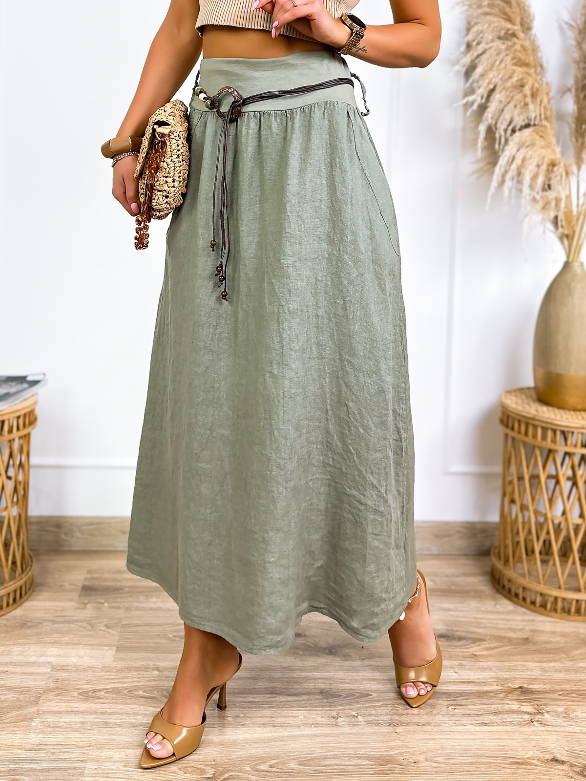 Spódnica Lniana Camilia Khaki Spódnica Lniana Camilia Khaki