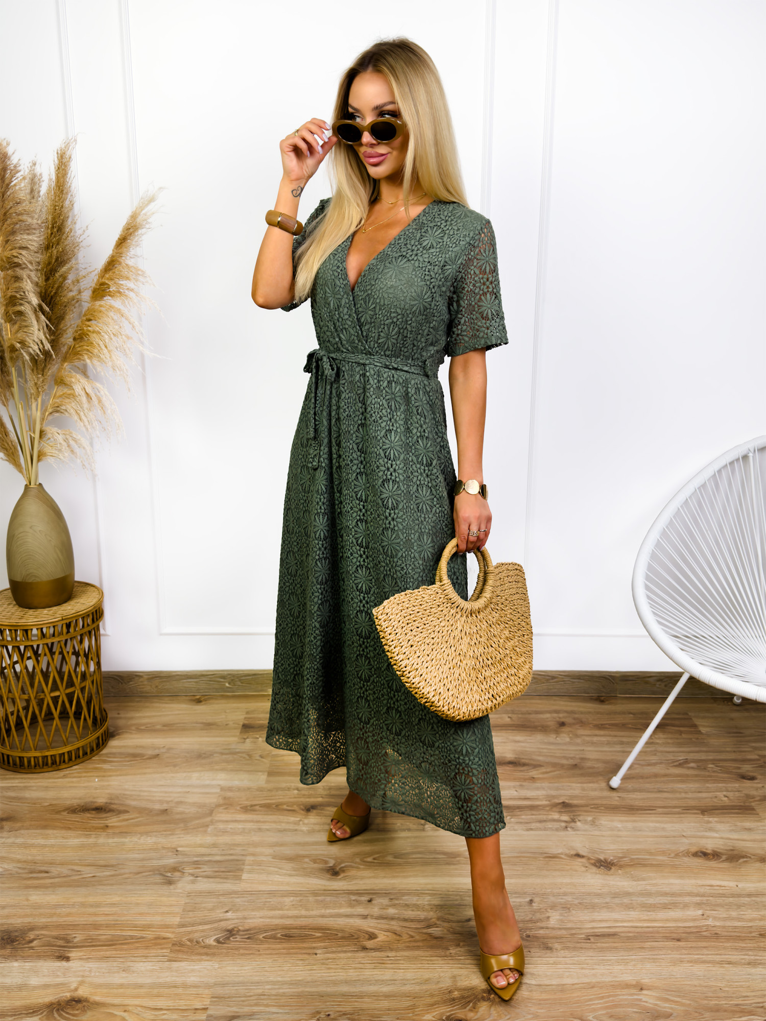Sukienka Koronkowa Modessa Khaki