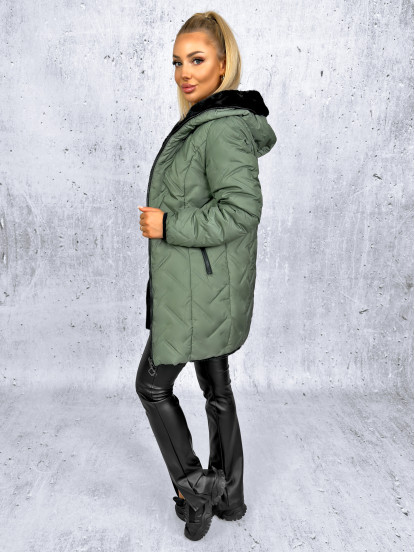 Kurtka Dwustronna Clarena Oliwkowo-Czarna