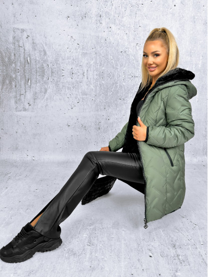 Kurtka Dwustronna Clarena Oliwkowo-Czarna