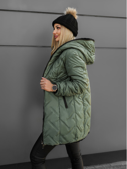 Kurtka Dwustronna Clarena Oliwkowo-Czarna