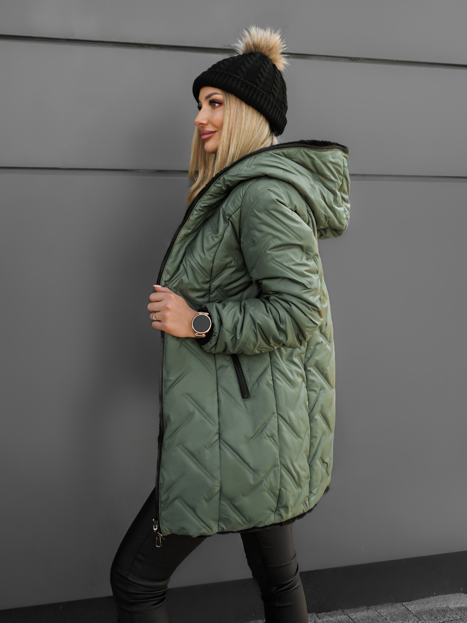 Kurtka Dwustronna Clarena Oliwkowo-Czarna