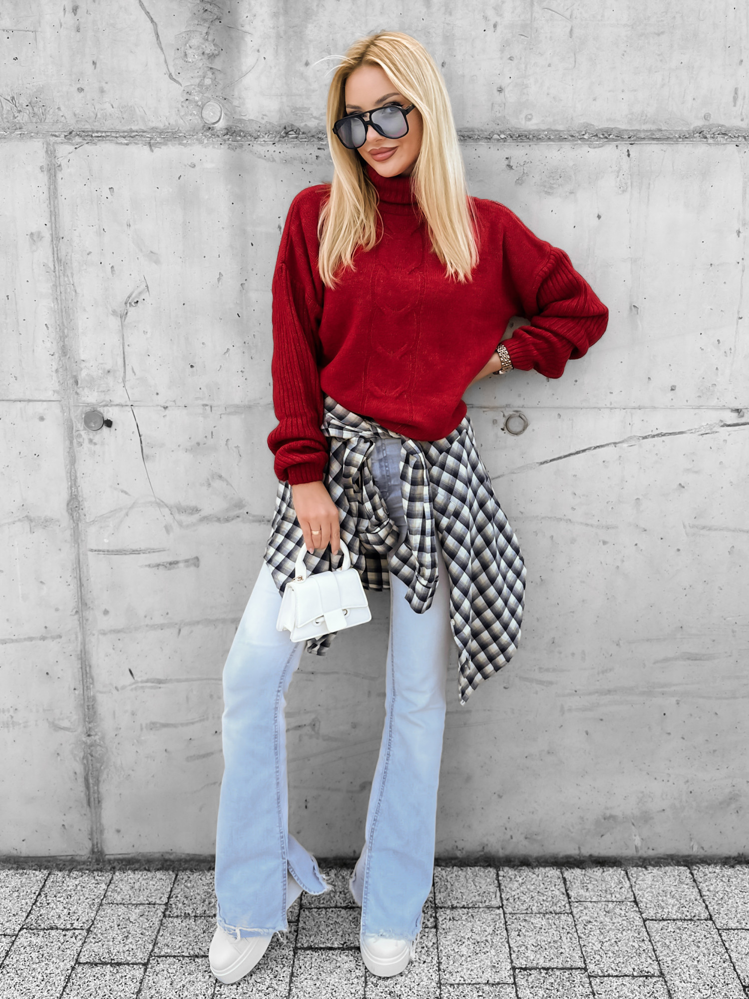Sweter z Golfem Mallis Czerwony