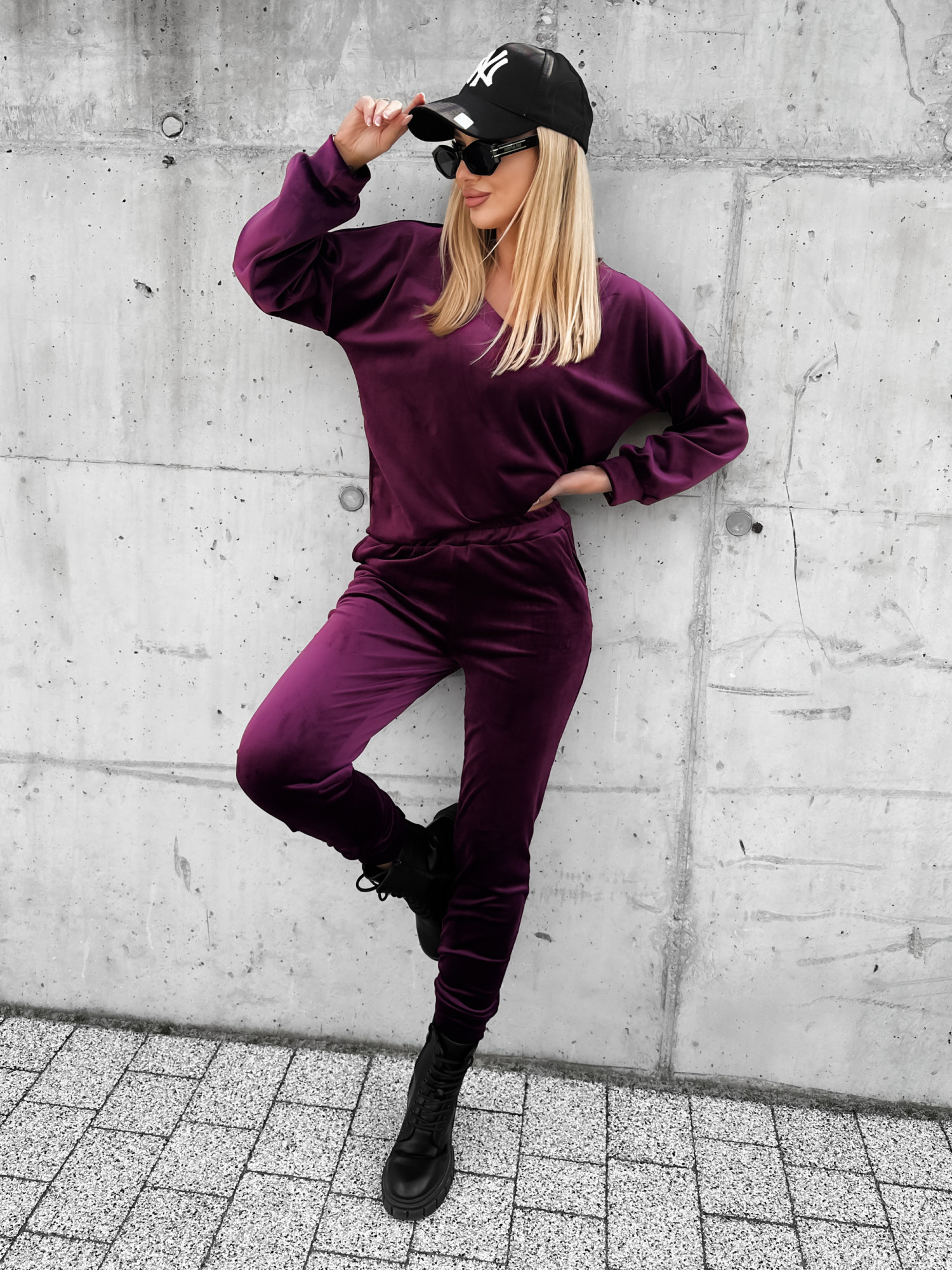 Dres Candy Welurowy Śliwkowy
