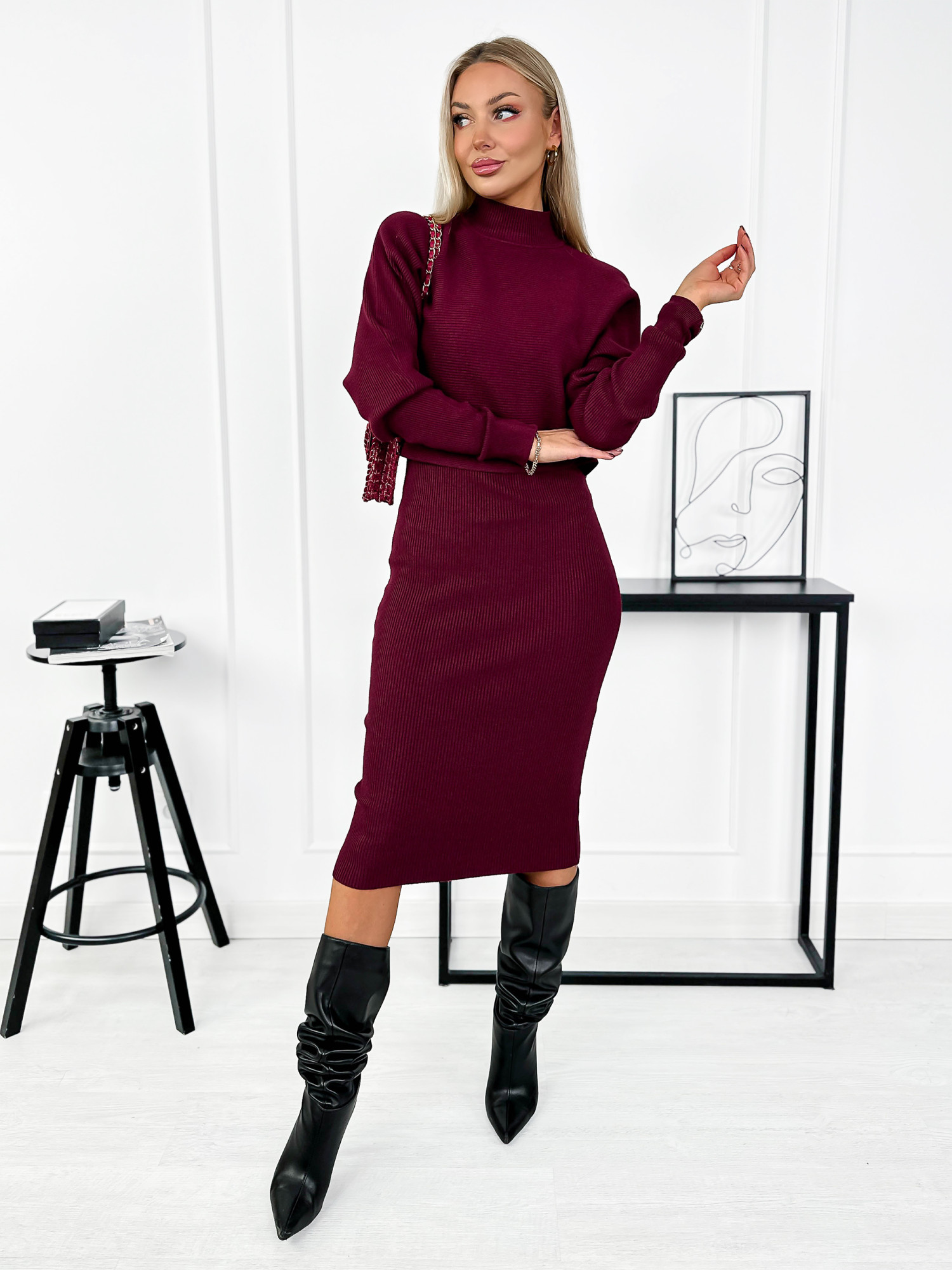 Komplet Sweterkowy Cerezo Bordowy