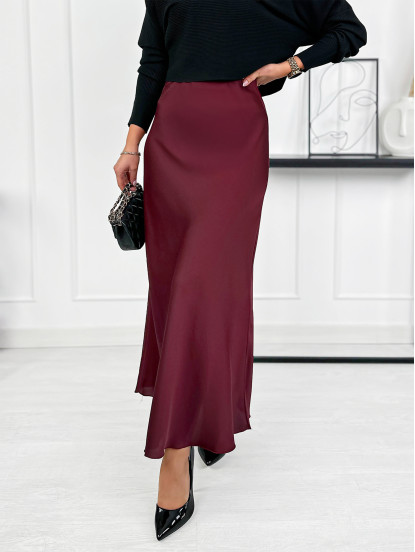 Spódnica Satynowa Ragusa Bordowa